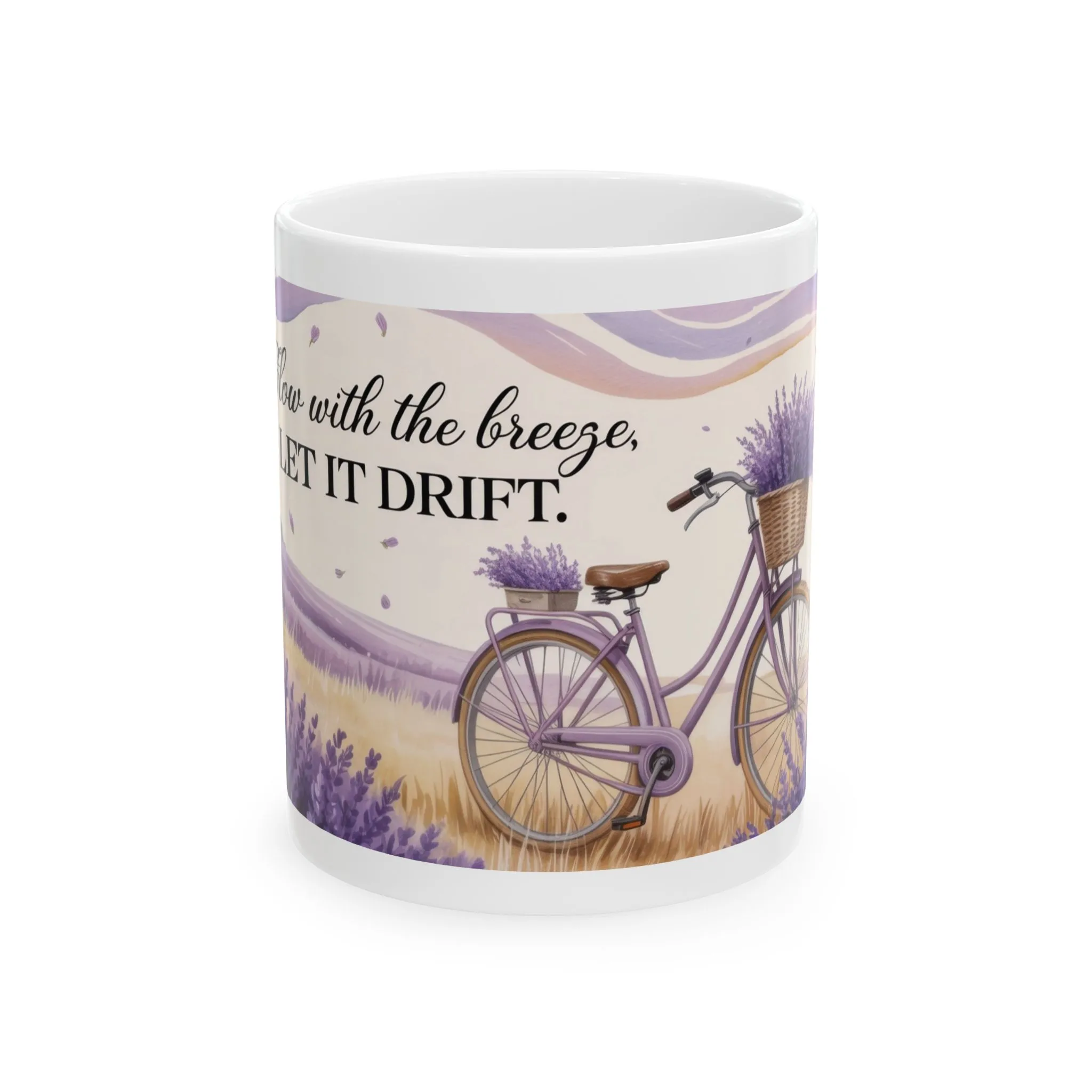 Lavender Field Mug, Bicycle Coffee Cup, Tranquil Nature Lover Gift, Calm Summer Vibes Mug, Motivational Coffee Cup, Inspirational Quotes