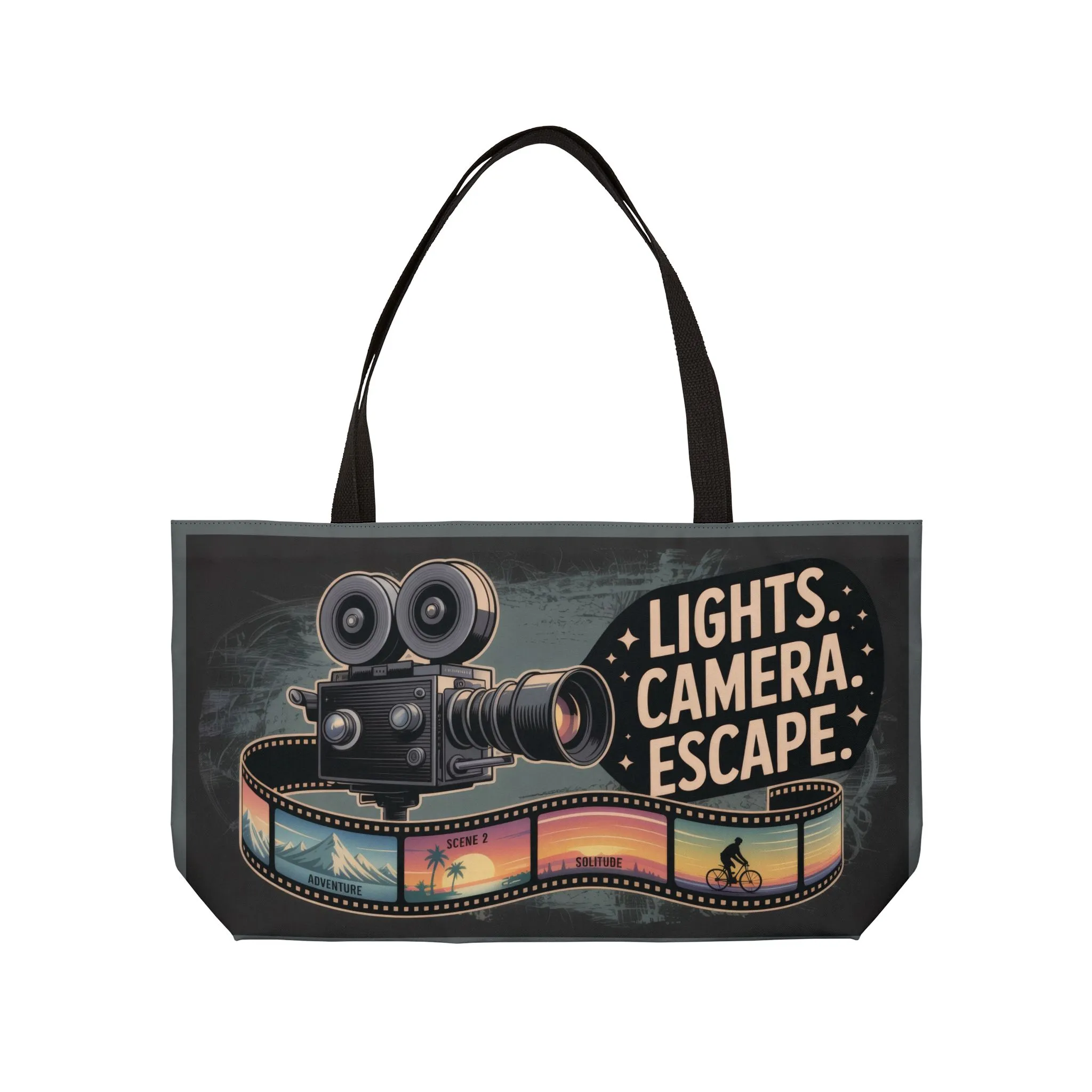 Lights Camera Escape Weekender Tote Bag, Travel Carry-All, Summer Beach Bag, Movie Lover Gift, Weekend Getaway Accessories - Image 6