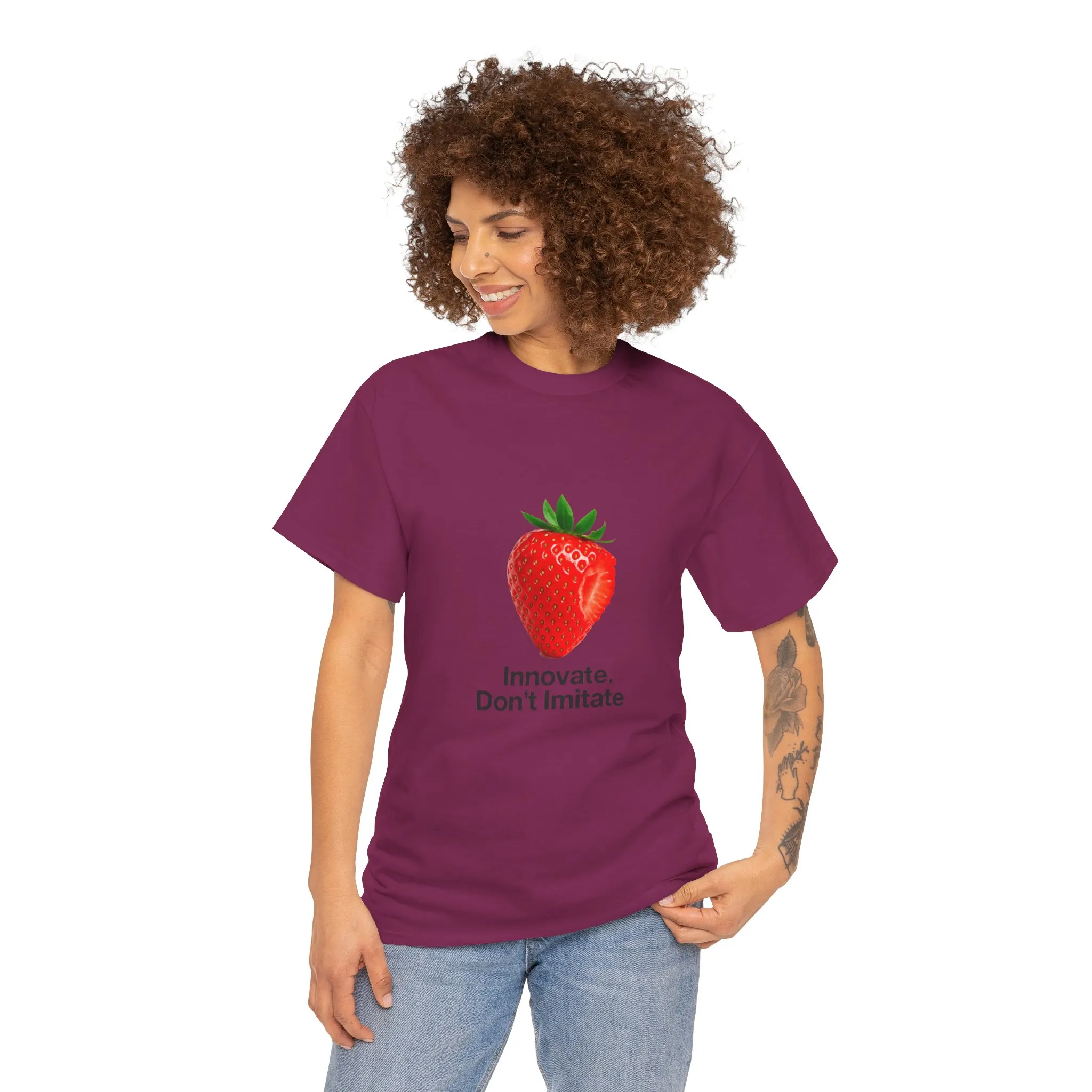 Strawberry Women's Heavy Cotton Tee, Innovate Don't Imitate Shirt, Graphic Tee, Casual Wear, Gift Idea, Summer Style, Witty Design T-Shirt - Image 34