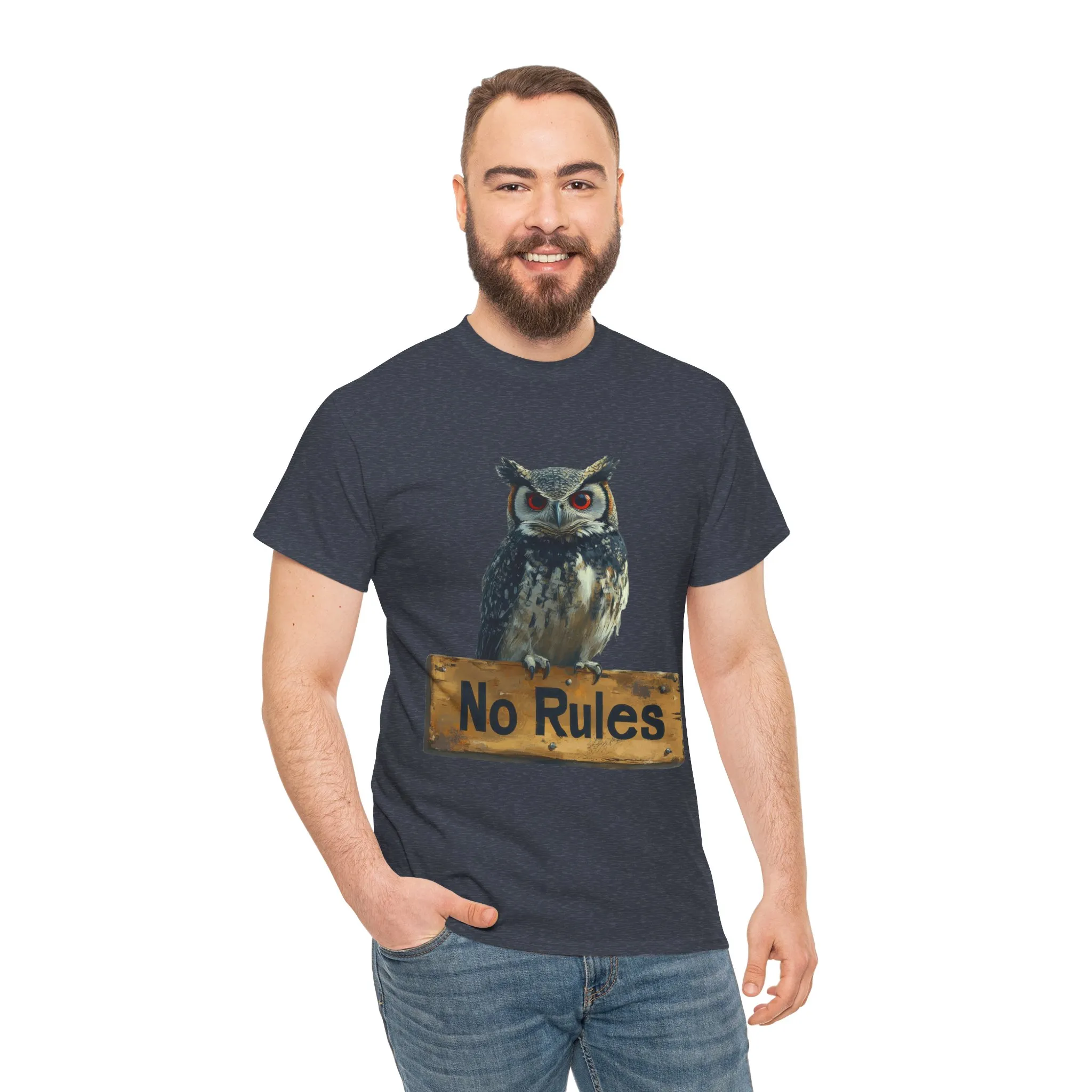 No Rules Owl Graphic T-Shirt, Unisex Heavy Cotton Tee, Funny Animal Shirt, Rebellious Bird Tee Gift for Him or Her - Image 27