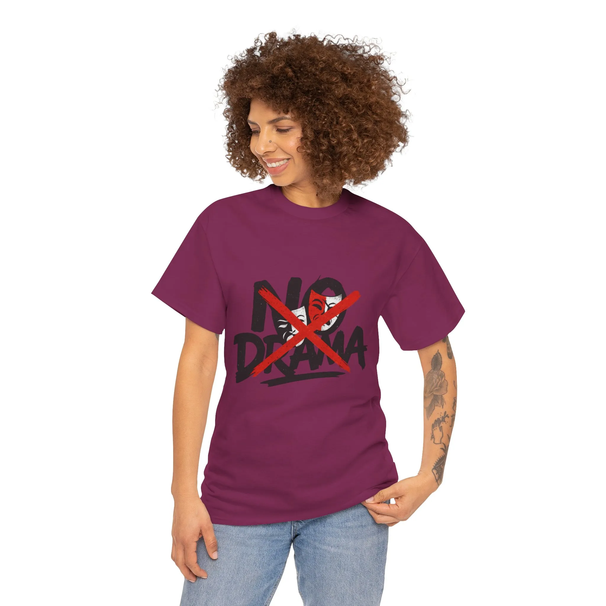No Drama Unisex Heavy Cotton Tee, Casual Shirt, Gift for Friends, Relaxed Fit, Comfort Wear, Everyday Style - Image 25