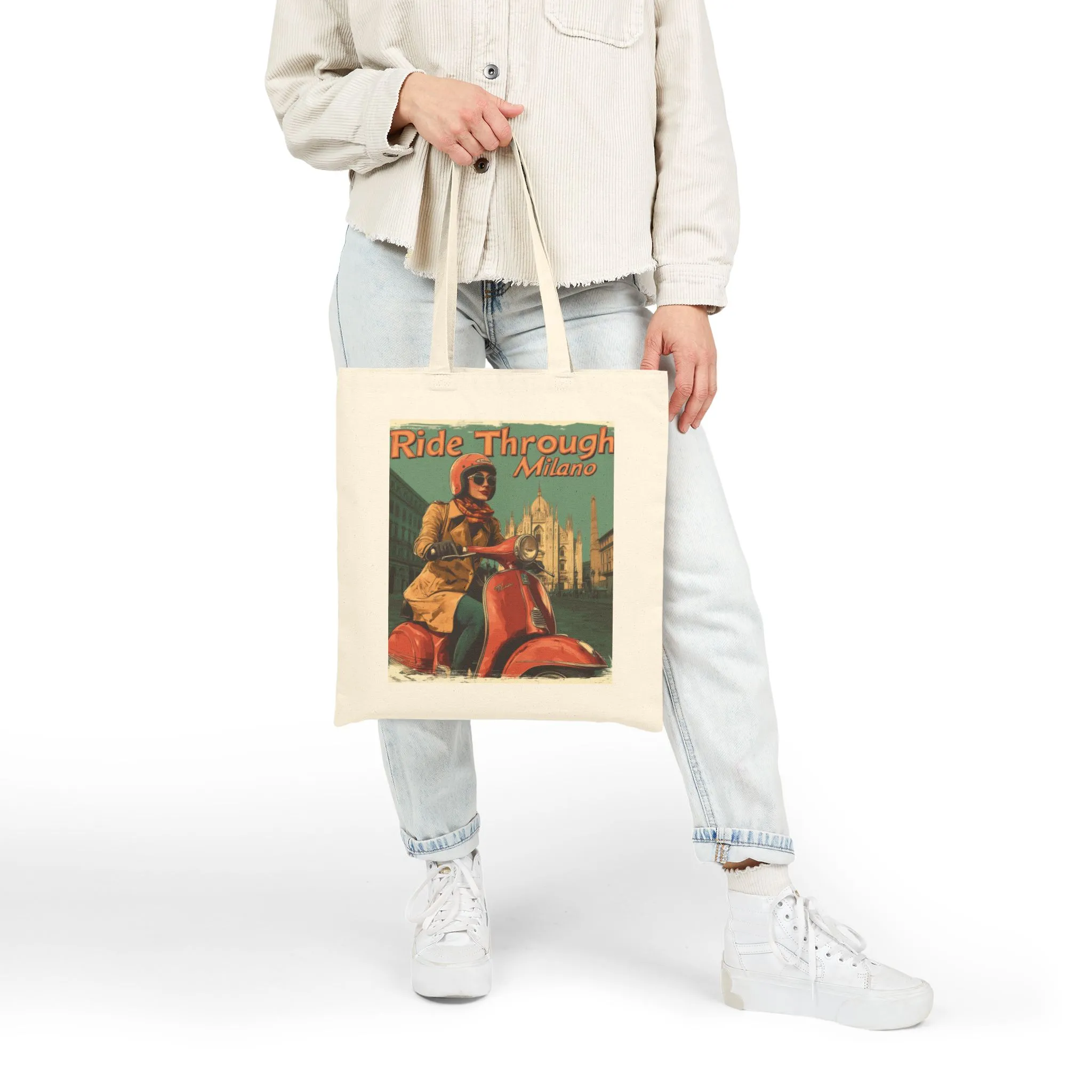Vintage Milan Scooter Cotton Canvas Tote Bag, Retro Shopping Tote, Eco-Friendly Grocery Bag, Travel Bag, Gift for Her - Image 3
