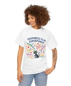 Happiness is My Superpower Tee - Fun Unisex Cotton T-Shirt, Gift for Cat Lovers, Cute Pet Apparel, Everyday Wear, Positive Vibes