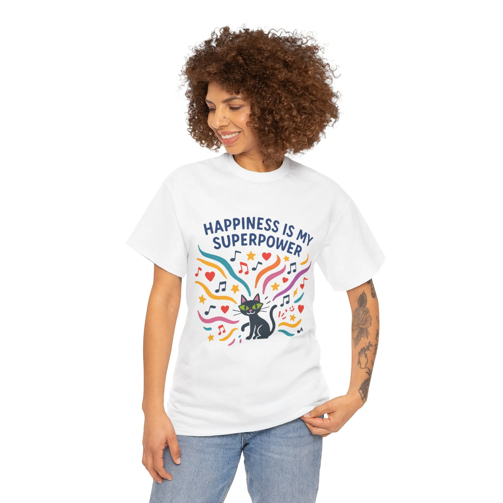 Happiness is My Superpower Tee - Fun Unisex Cotton T-Shirt, Gift for Cat Lovers, Cute Pet Apparel, Everyday Wear, Positive Vibes