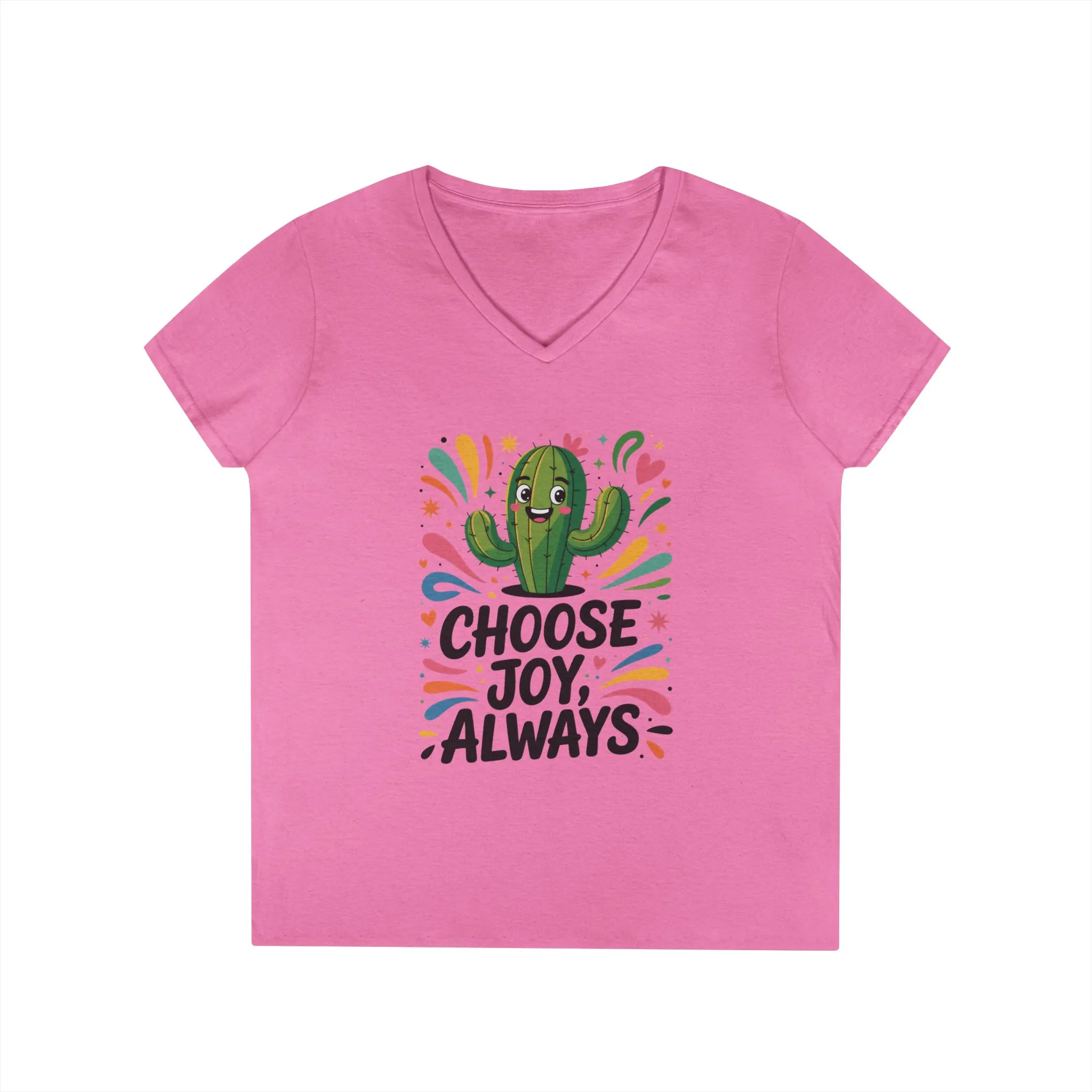 Choose Joy Cactus Ladies' V-Neck T-Shirt, Positive Vibe Shirt, Gift for Her, Summer Casual Tee, Inspirational Wear, Cute Graphic Top - Image 14