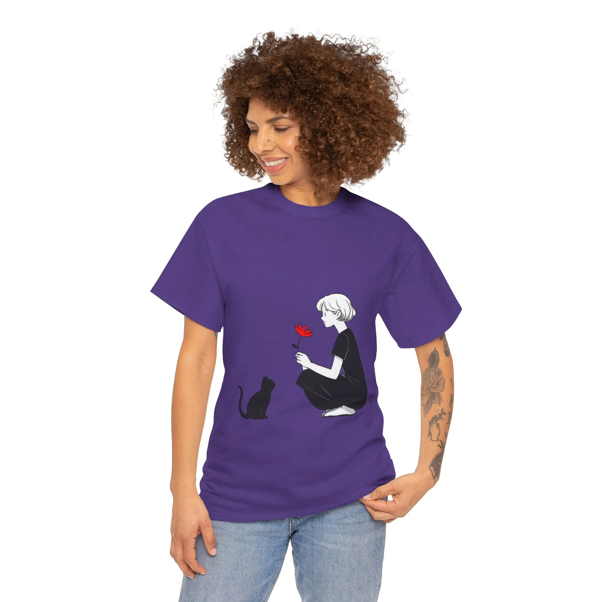 Cat Lover's Heavy Cotton Tee, Cute Cat Shirt, Pet Owner Gift, Animal Lover Apparel, Birthday Gift for Her, Women's Cotton T-Shirt, Cat Lover - Image 31