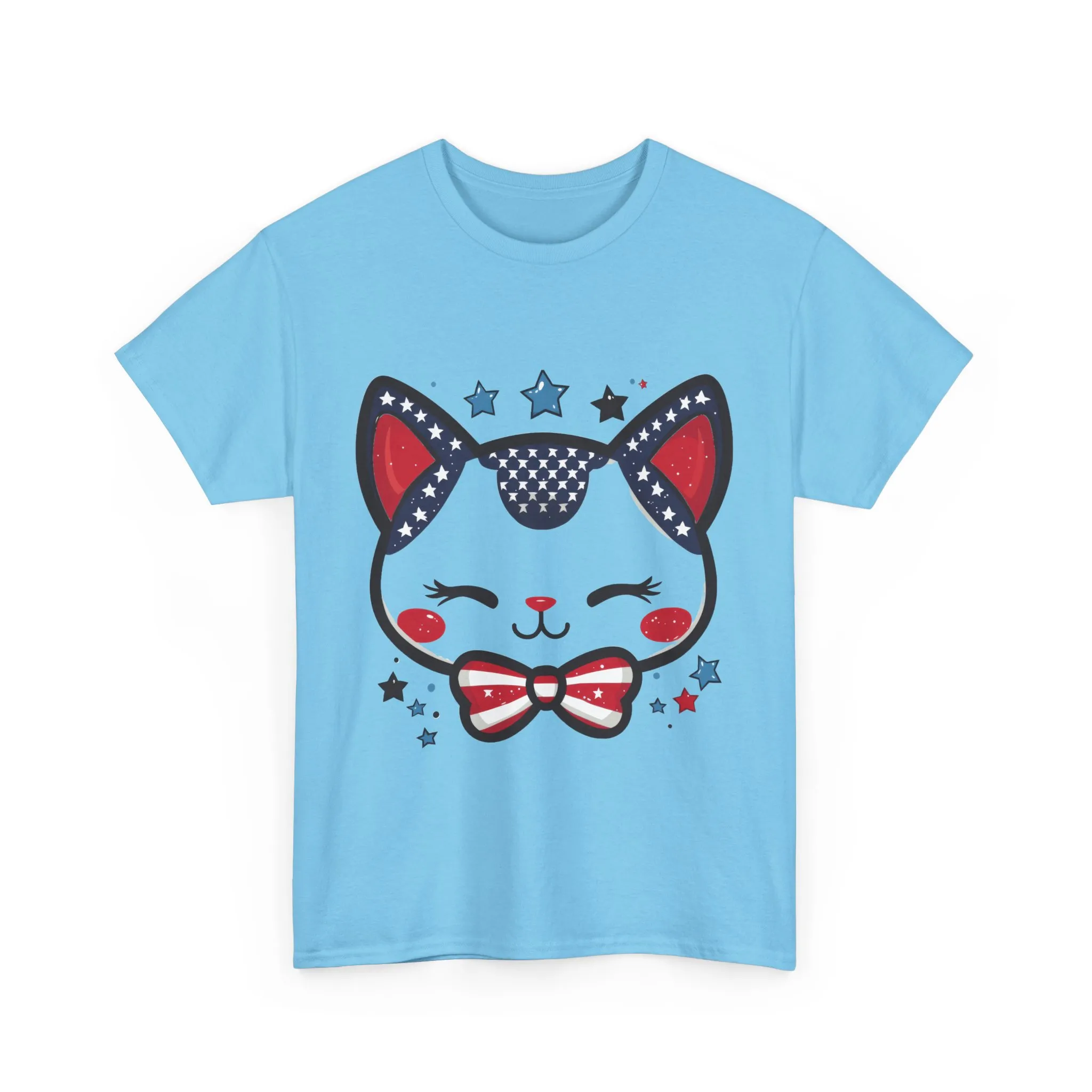 Cute Patriotic Cat Tee, Women's Heavy Cotton Shirt for Cat Lovers, Fourth of July T-Shirt, Fun Gift for Pet Owners, Summer Casual Wear - Image 16