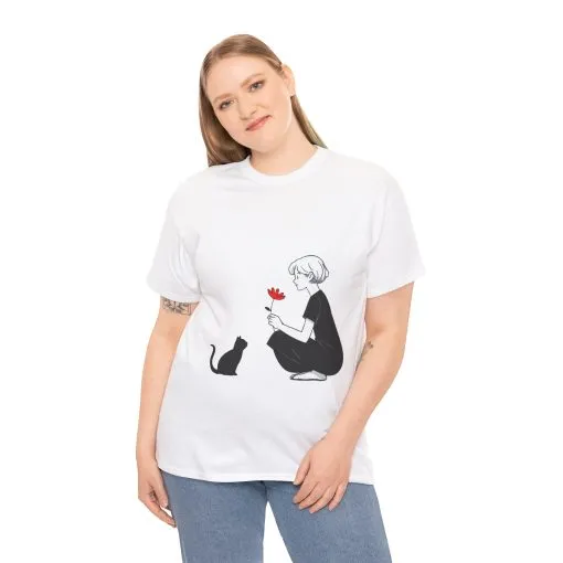 Cat Lover's Heavy Cotton Tee, Cute Cat Shirt, Pet Owner Gift, Animal Lover Apparel, Birthday Gift for Her, Women's Cotton T-Shirt, Cat Lover - Image 5