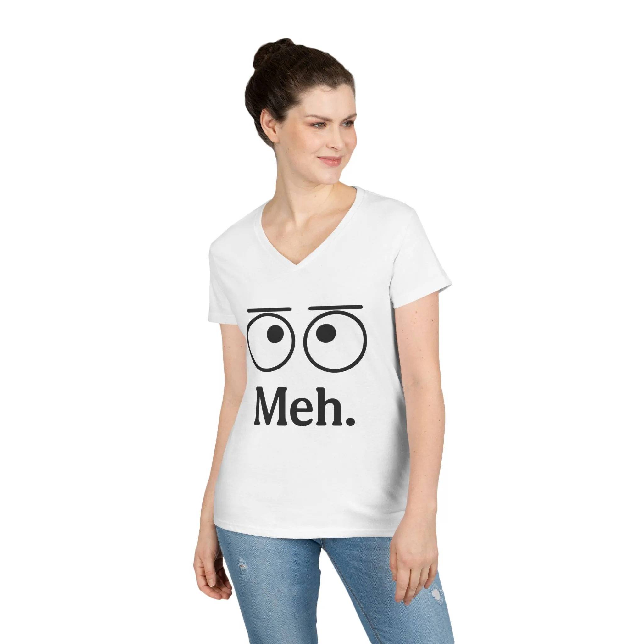 Funny Ladies' V-Neck T-Shirt - "Meh." Graphic, Casual Humor Tee, Gift for Her, Everyday Wear, Cute Top - Image 3
