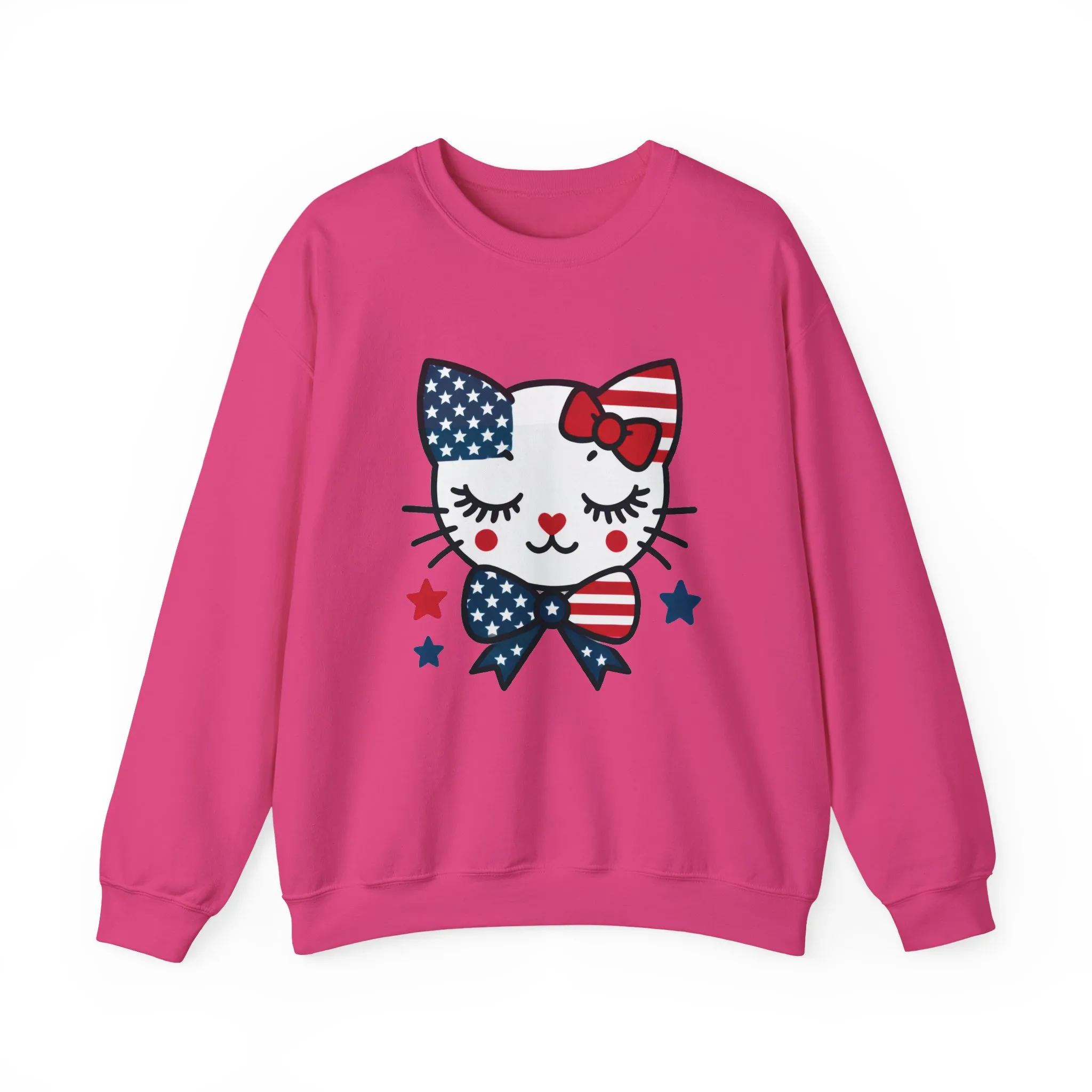 Cute Cat American Flag Sweatshirt, Women's Crewneck, Perfect for 4th of July, Women's Casual Wear, Cat Lovers Gifts - Image 33