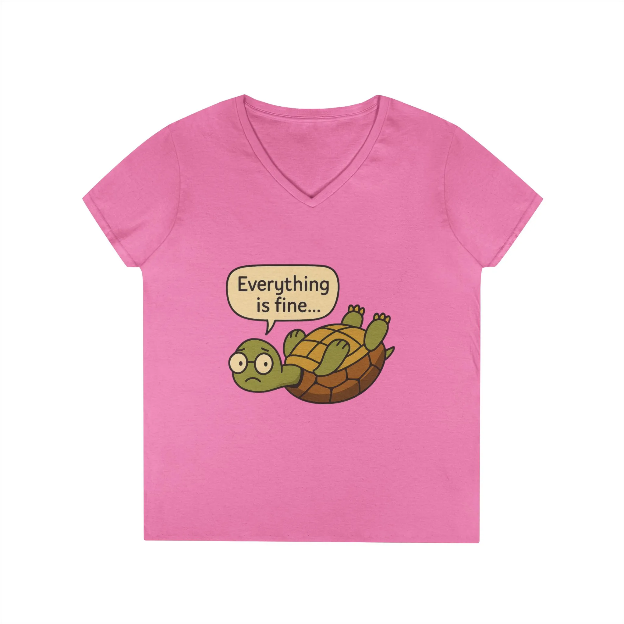 Cute & Comfy Turtle V-Neck T-Shirt - "Everything is fine..." design, Gift for Animal Lovers, Casual Wear, Fun Quotes, Positive message tee - Image 28