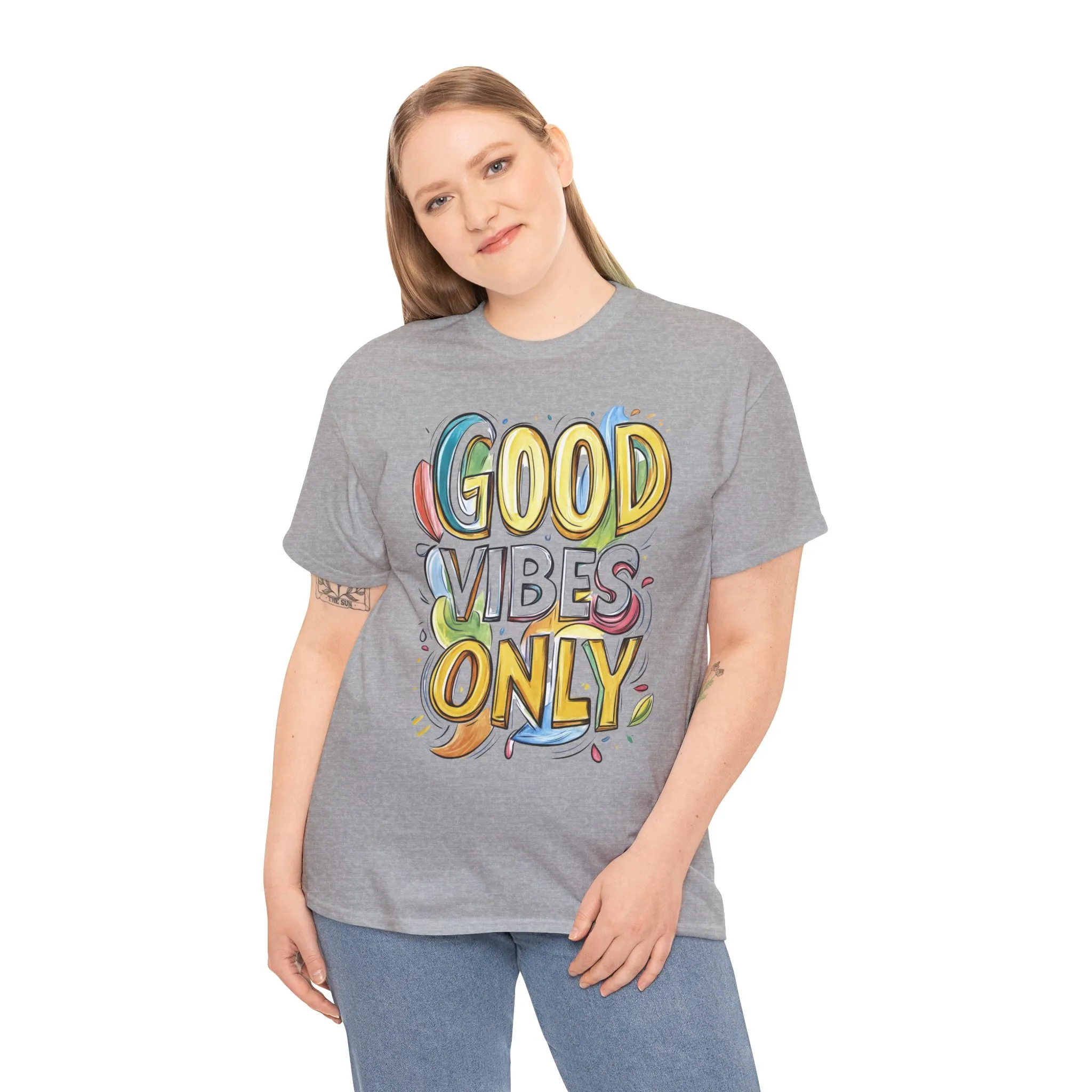 Good Vibes Only Women's Heavy Cotton Tee, Positive Energy Shirt, Graphic T-Shirt, Women's Casual Wear, Gift for Friends, Summer Outfit - Image 7