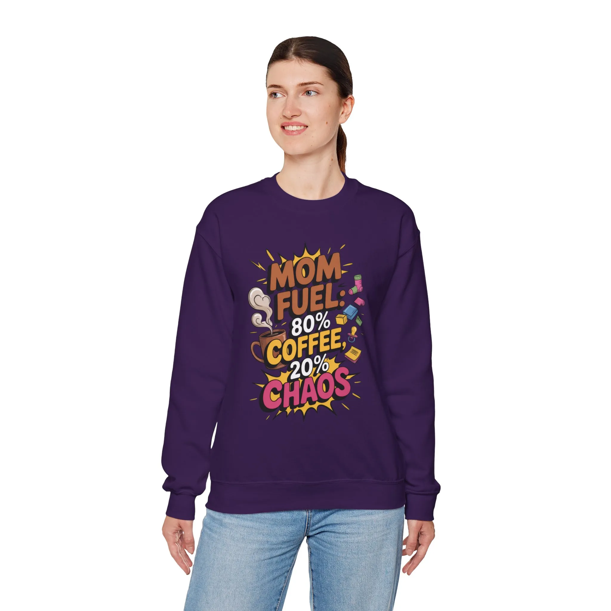Funny Mom Fuel Sweatshirt, Perfect Gift for Moms, Chaos & Caffeine, Mother's Day Apparel, Funny Tired Mom Life Sweatshirt, Coffee Loving Mom - Image 21