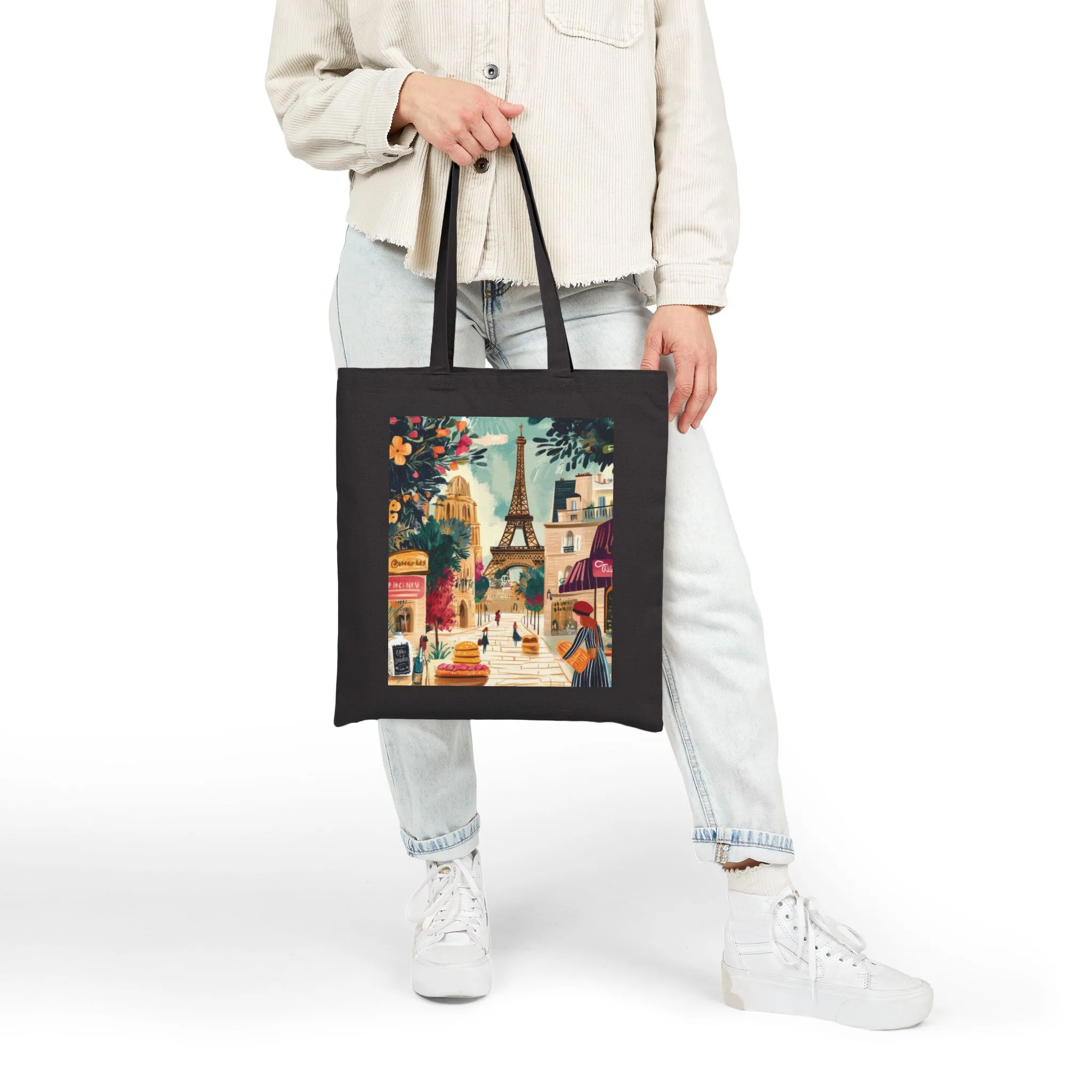 Parisian Scene Cotton Canvas Tote Bag, Eco-Friendly Shopping Tote, Travel Bag, Gift for Her, Fashionable Carryall - Image 9