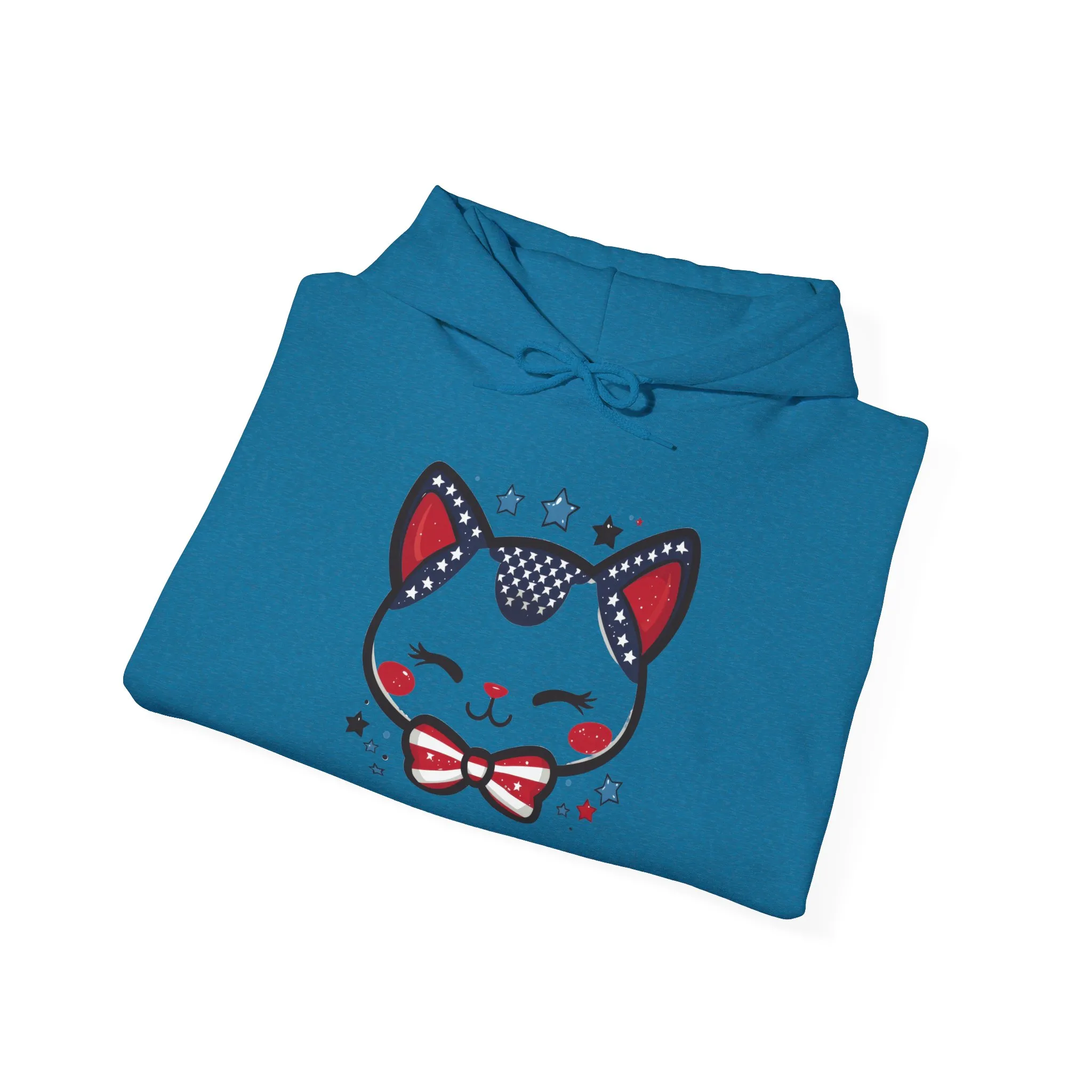 Cute Patriotic Cat -Themed Women's Hoodie, for Cat Lovers, Cute Gift for Pet Owners, Cozy Sweatshirt for All Seasons, Fourth of July Hoodie - Image 22
