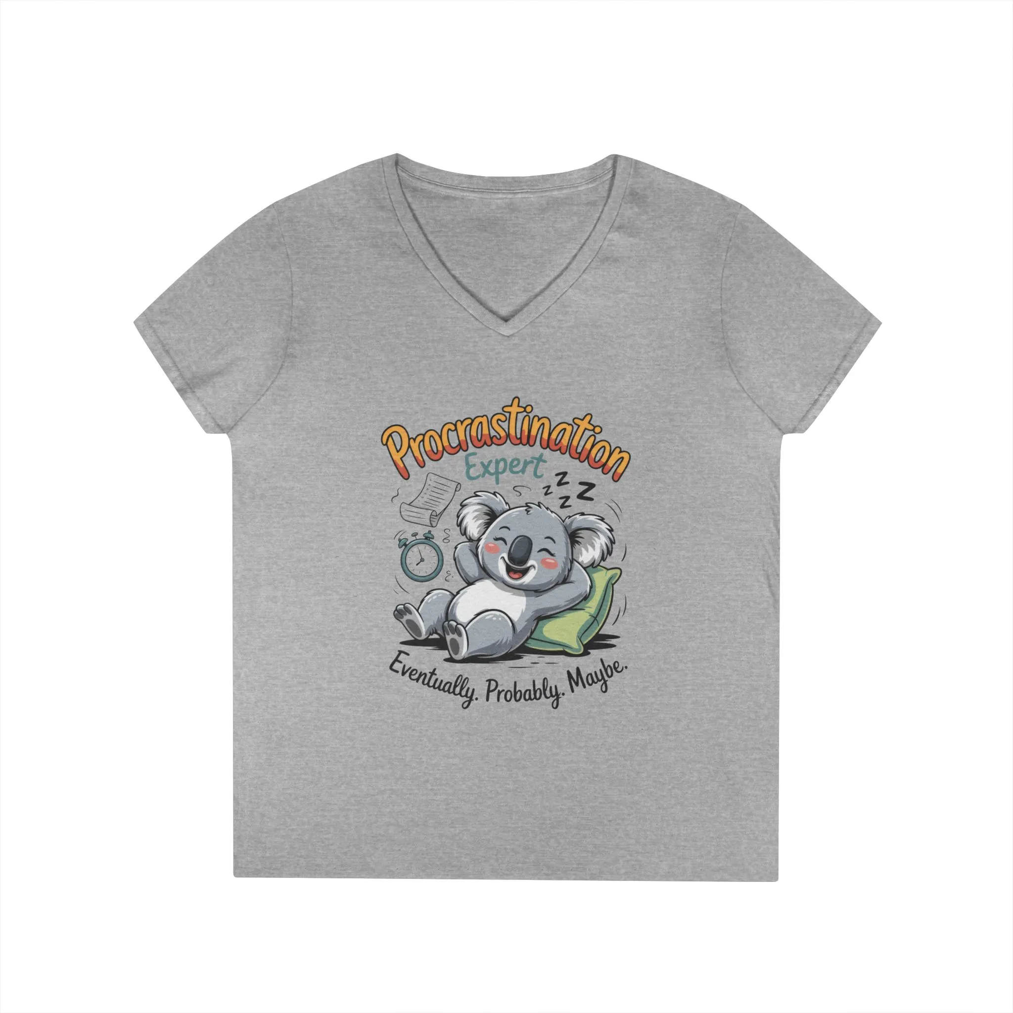 Procrastination Expert Ladies' V-Neck T-Shirt, Fun Tee for Lazy Days, Gift for Students, Casual Wear, Motivational Shirt, Cute Koala Design - Image 7