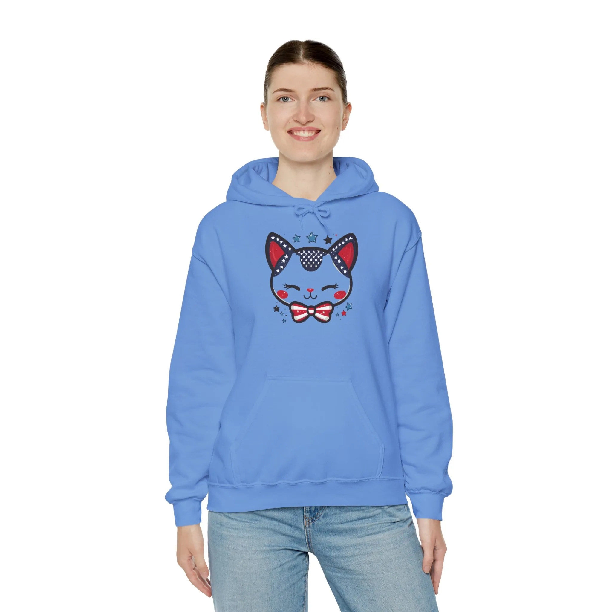 Cute Patriotic Cat -Themed Women's Hoodie, for Cat Lovers, Cute Gift for Pet Owners, Cozy Sweatshirt for All Seasons, Fourth of July Hoodie - Image 20