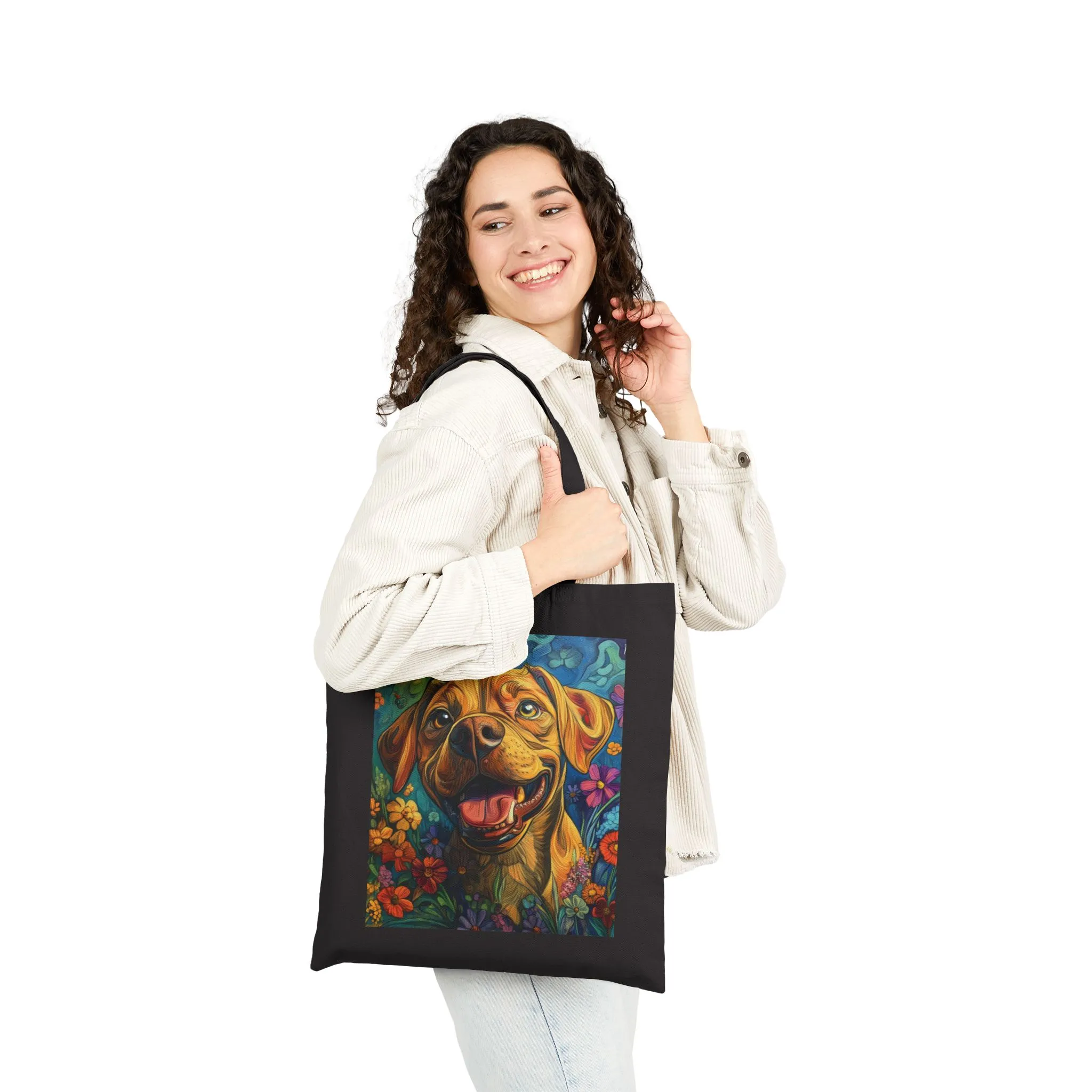 Colorful Dog Art Cotton Canvas Tote Bag, Eco-Friendly Shopping Bag, Pet Lover Gift, Flower Design, Reusable Grocery Tote, Animal Lover - Image 8