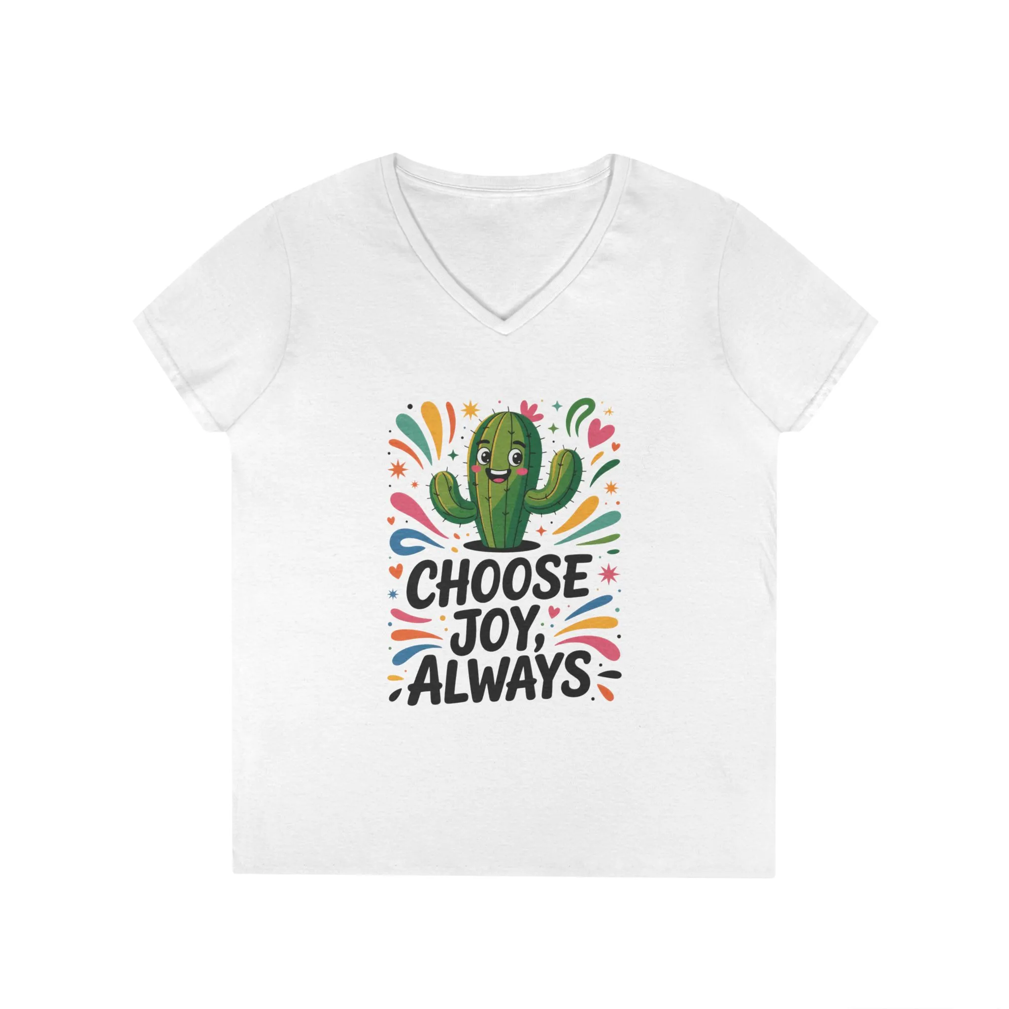 Choose Joy Cactus Ladies' V-Neck T-Shirt, Positive Vibe Shirt, Gift for Her, Summer Casual Tee, Inspirational Wear, Cute Graphic Top - Image 4