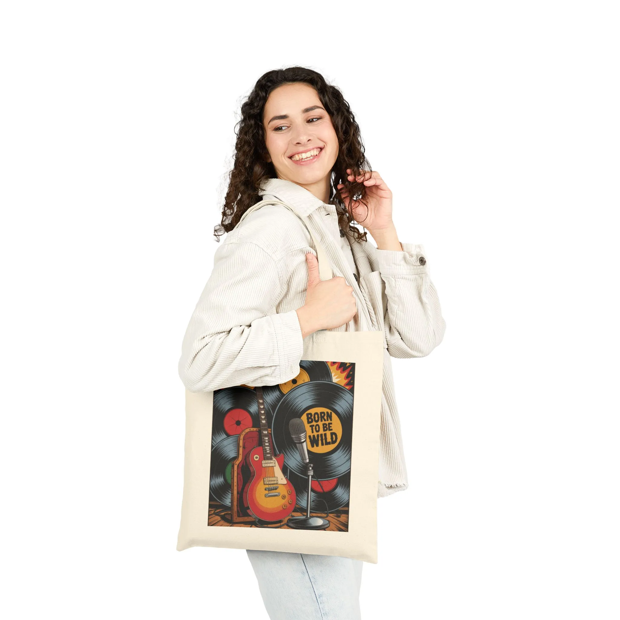 Rockin' Retro Tote Bag, Born to Be Wild, Music Lover's Bag, Festival Tote, Eco-Friendly Shopping Bag, Guitar Design, Gift Idea - Image 2