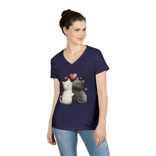 Cute Cat Love V-Neck T-Shirt, Animal Lover Gift, Valentine's Day Shirt, Cat Mom Gift, Cute Graphic Tee - Image 11
