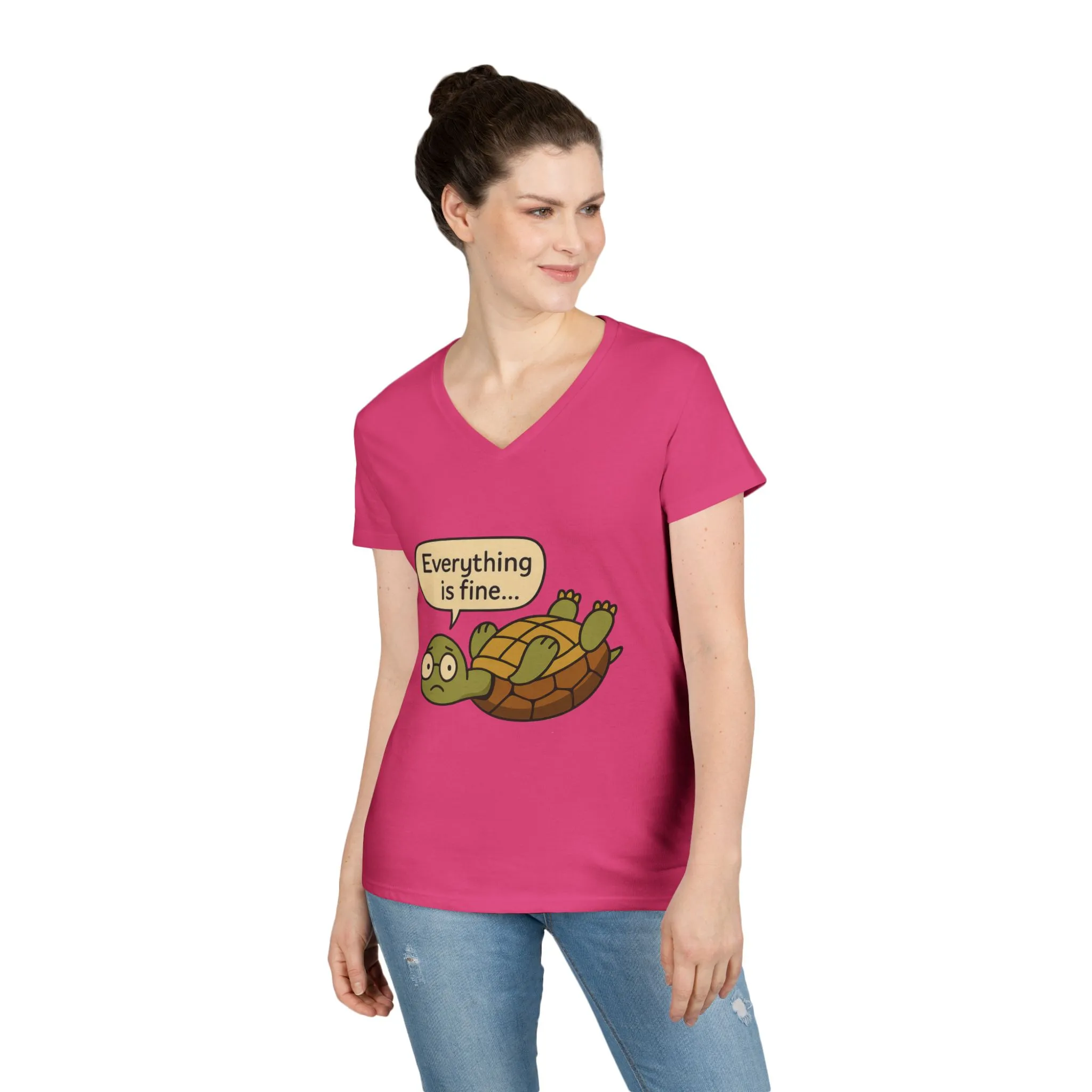 Cute & Comfy Turtle V-Neck T-Shirt - "Everything is fine..." design, Gift for Animal Lovers, Casual Wear, Fun Quotes, Positive message tee - Image 17