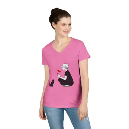 Cat Lover's V-Neck T-Shirt - Cute Graphic Tee for Pet Owners, Gifts for Cat Lovers, Animal Lover Apparel, Valentine's Day, Cat Love - Image 15