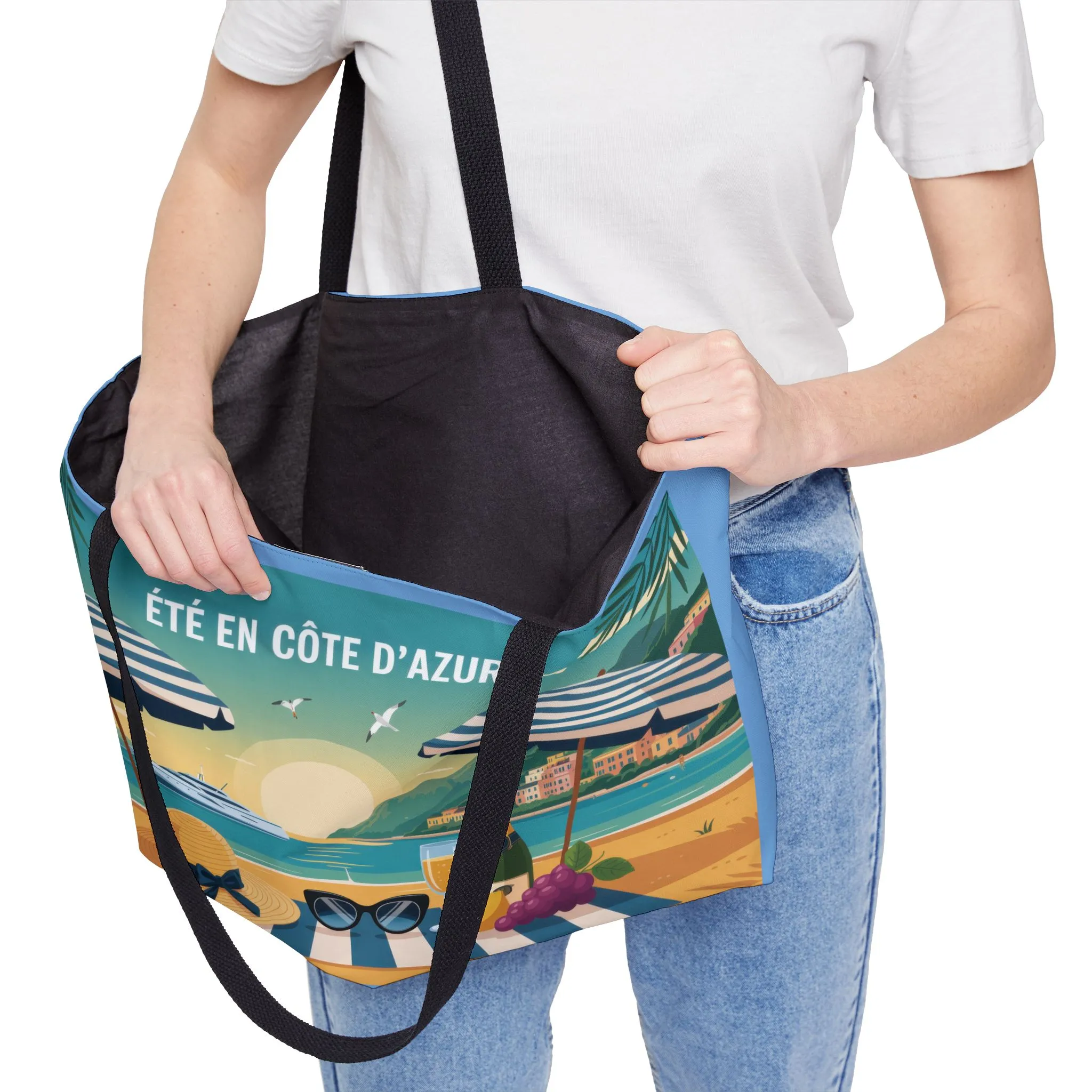 Stylish Summer Weekender Tote Bag, Beach Tote for Travel, Pool Days, Vacation Carryall, Perfect for Gifts, French Riviera themed beach bag - Image 3