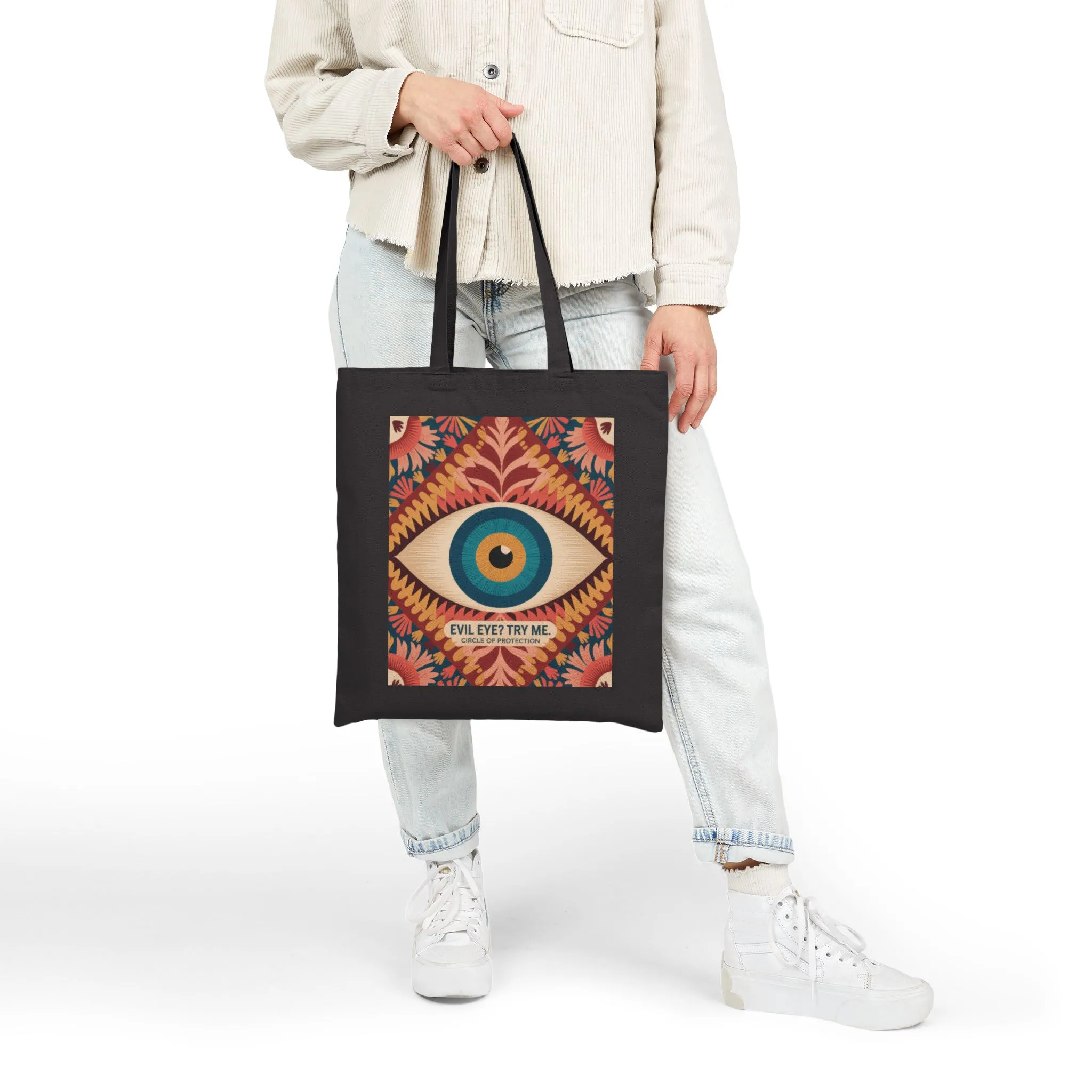 Vibrant Eye Design Canvas Tote Bag, Boho Shopper, Eco-Friendly Grocery Bag, Gift for Art Lovers, Sustainable Fashion - Image 9