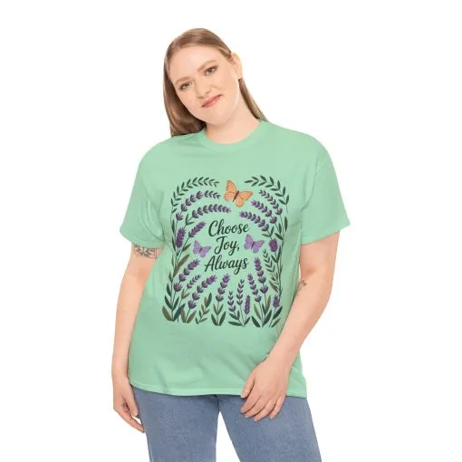 Choose Joy Always Women's Tee, Floral Graphic T-Shirt, Inspirational Gifts, Positive Vibes Apparel, Nature Lover's Gift, Lavender Printed - Image 13