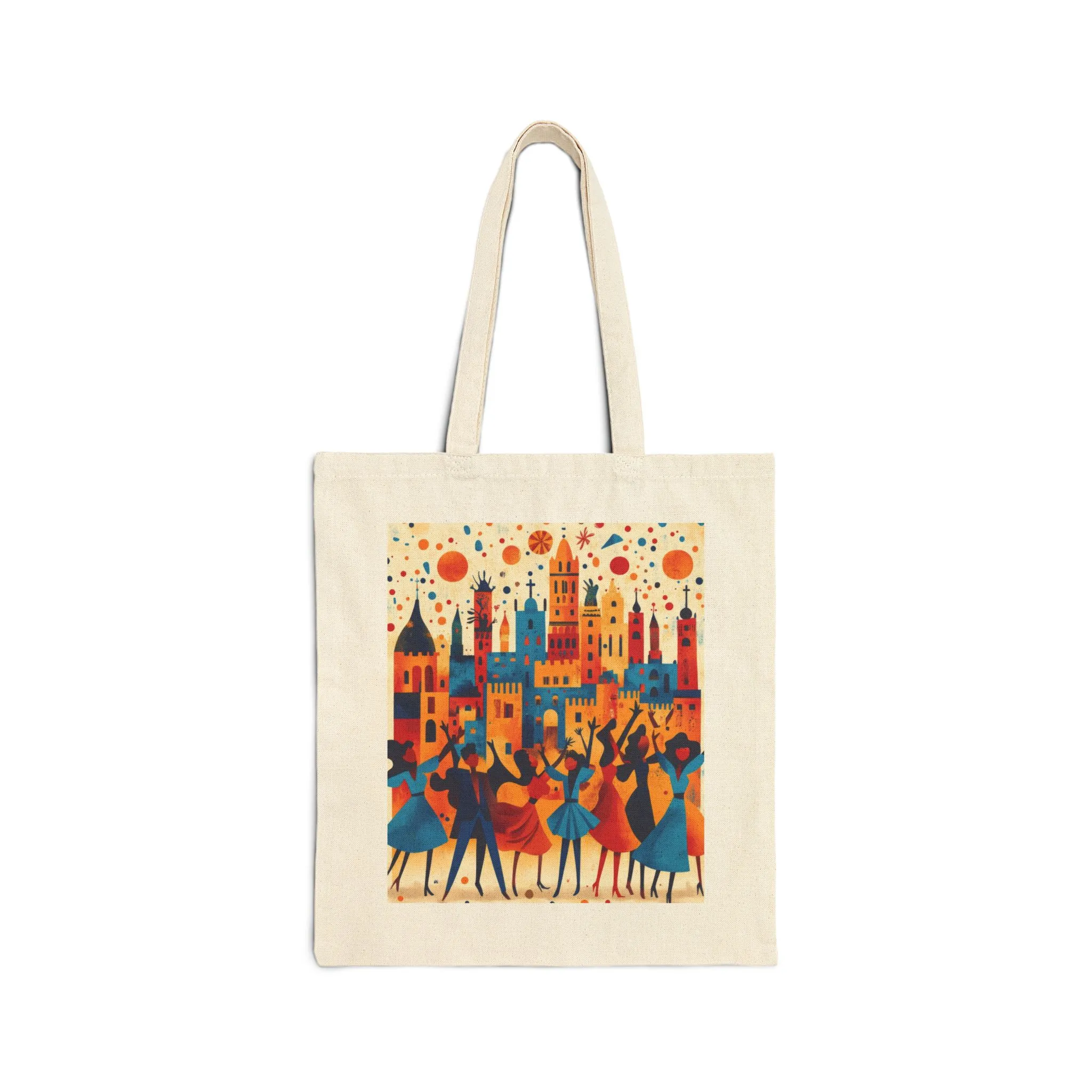 Colorful Dance Scene Cotton Canvas Tote Bag, Eco-Friendly Shopping Bag, Artsy Gift, Everyday Use Tote, Festival Tote Bag, Stylish Beach Bag