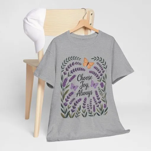 Choose Joy Always Women's Tee, Floral Graphic T-Shirt, Inspirational Gifts, Positive Vibes Apparel, Nature Lover's Gift, Lavender Printed - Image 9