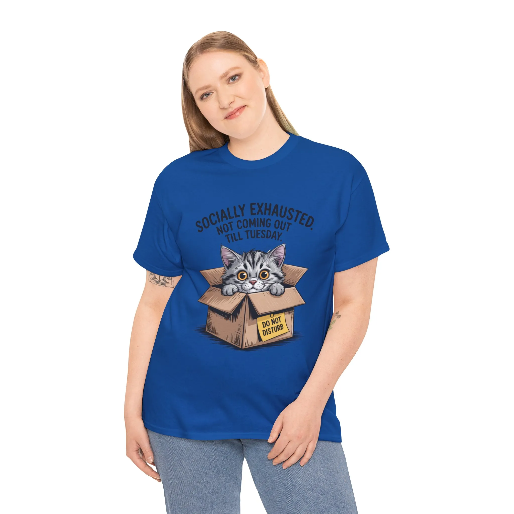 Socially Exhausted Cat Women's Tee, Funny Cat Shirt, Women's Graphic Tee, Gift for Introverts, Cute Animal T-Shirt, Weekend Wear - Image 19