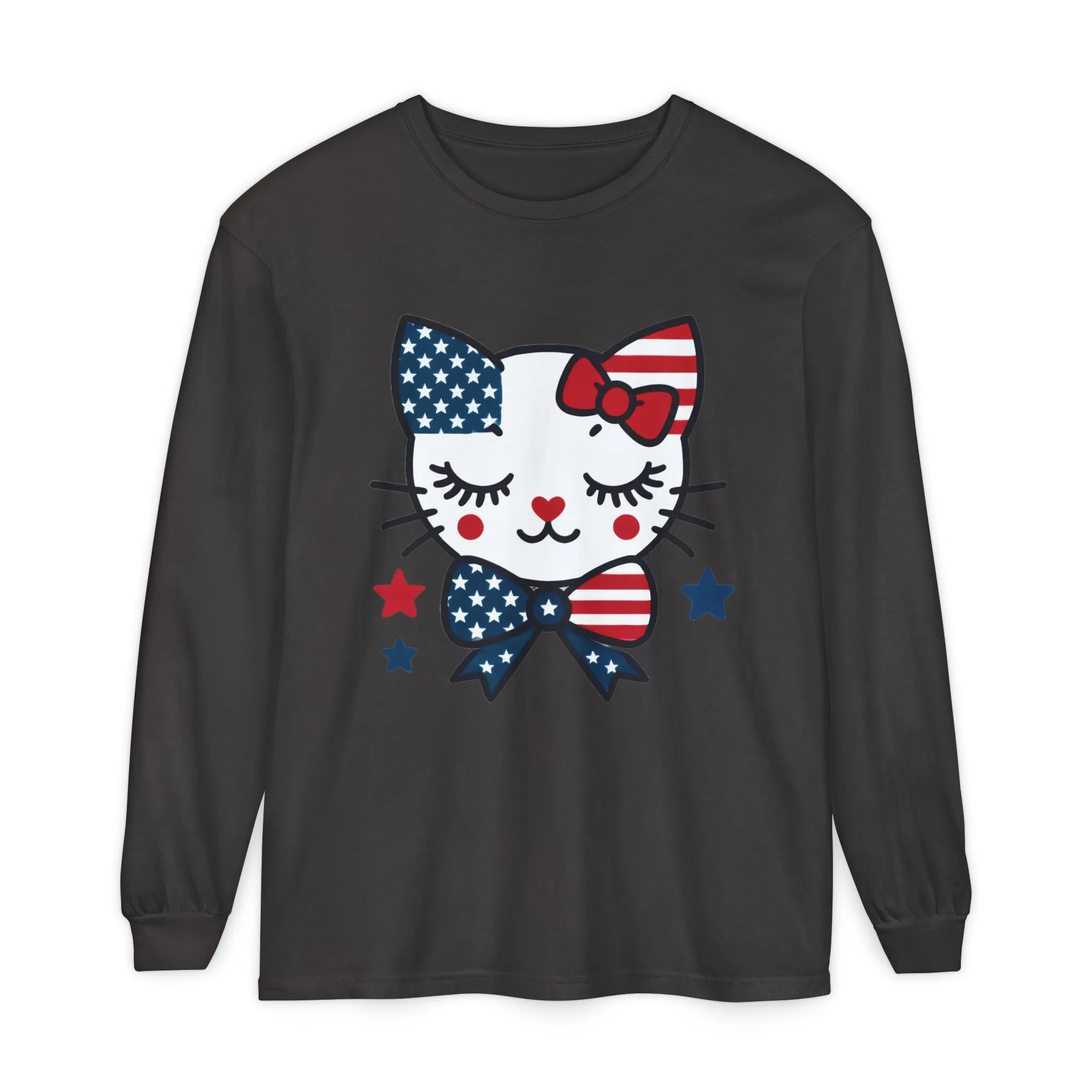 Patriotic Cat Long Sleeve T-Shirt, Womens Tee, Perfect for Fourth of July, Animal Lover Gift, Cozy Casual Wear, Holiday Apparel - Image 13