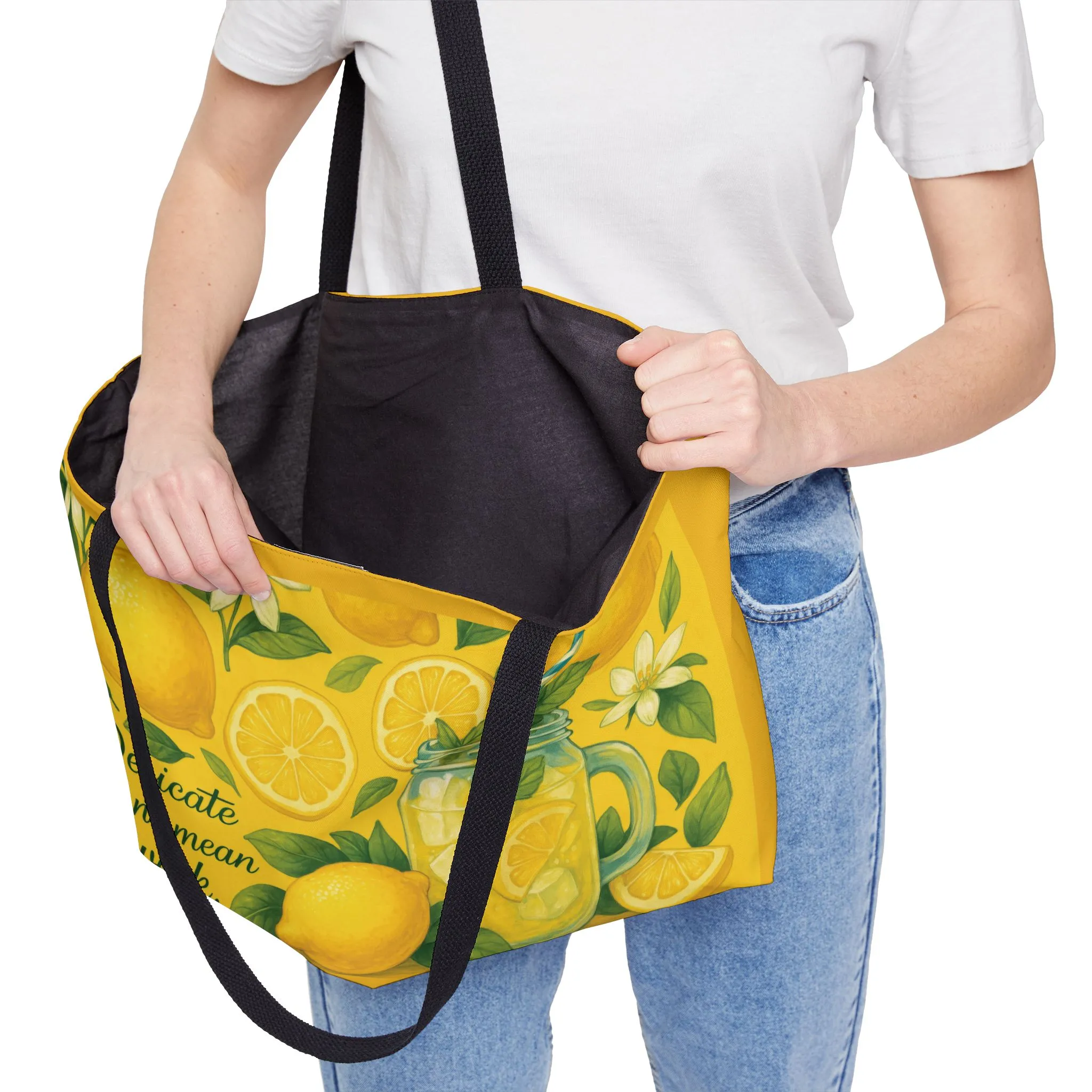 Bright Lemon Weekender Tote Bag, Summer Travel Bag, Beach Bag, Picnic Tote, Eco-Friendly Shopping Bag, Fun Gift Idea - Image 2