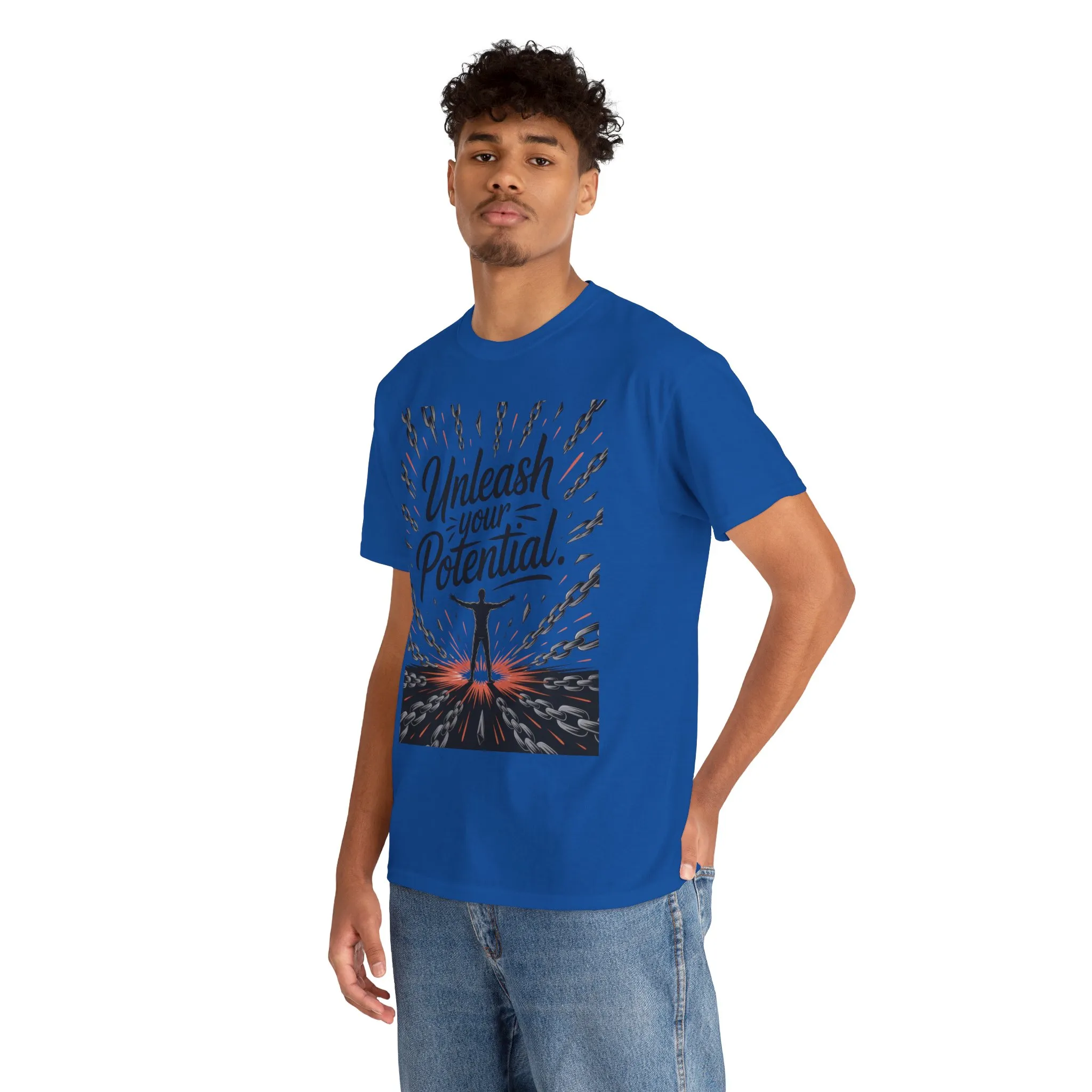 Inspiring Men s Heavy Cotton Tee, Unleash Your Potential Motivation Shirt, Gift for Graduates, Personal Growth Apparel, Casual Wear - Image 20