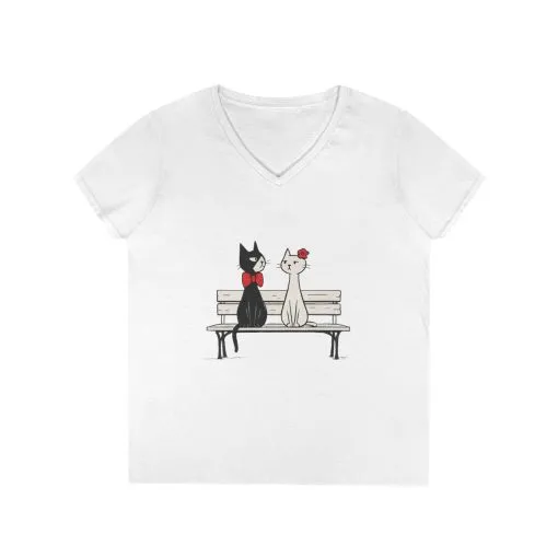 Cute Cat Lovers V-Neck T-Shirt, Casual Wear, Gift for Her, Pet Lovers, Best Friend Gift, Cute Cat Design, Valentine's Day, Cat Love - Image 2
