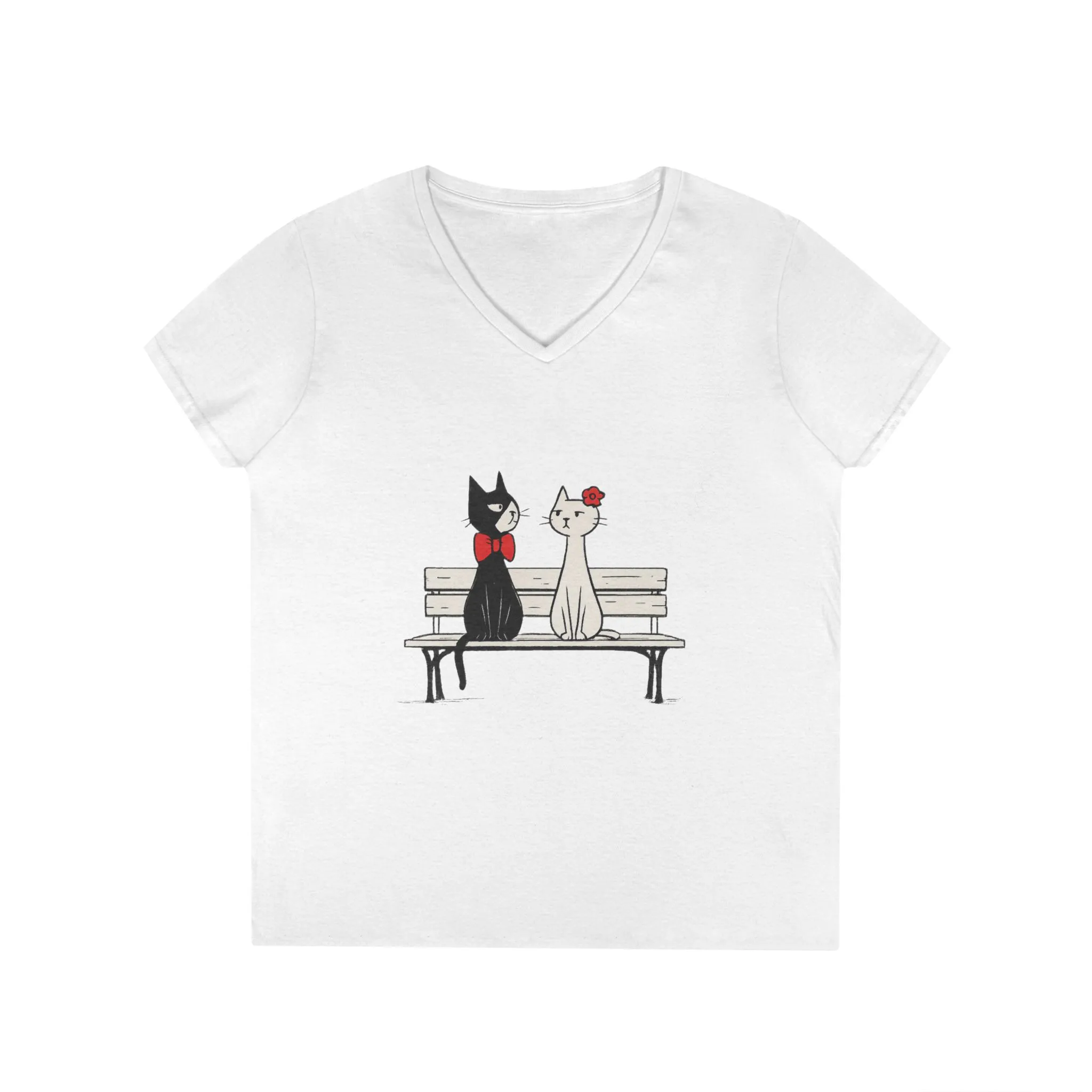 Cute Cat Lovers V-Neck T-Shirt, Casual Wear, Gift for Her, Pet Lovers, Best Friend Gift, Cute Cat Design, Valentine's Day, Cat Love - Image 2