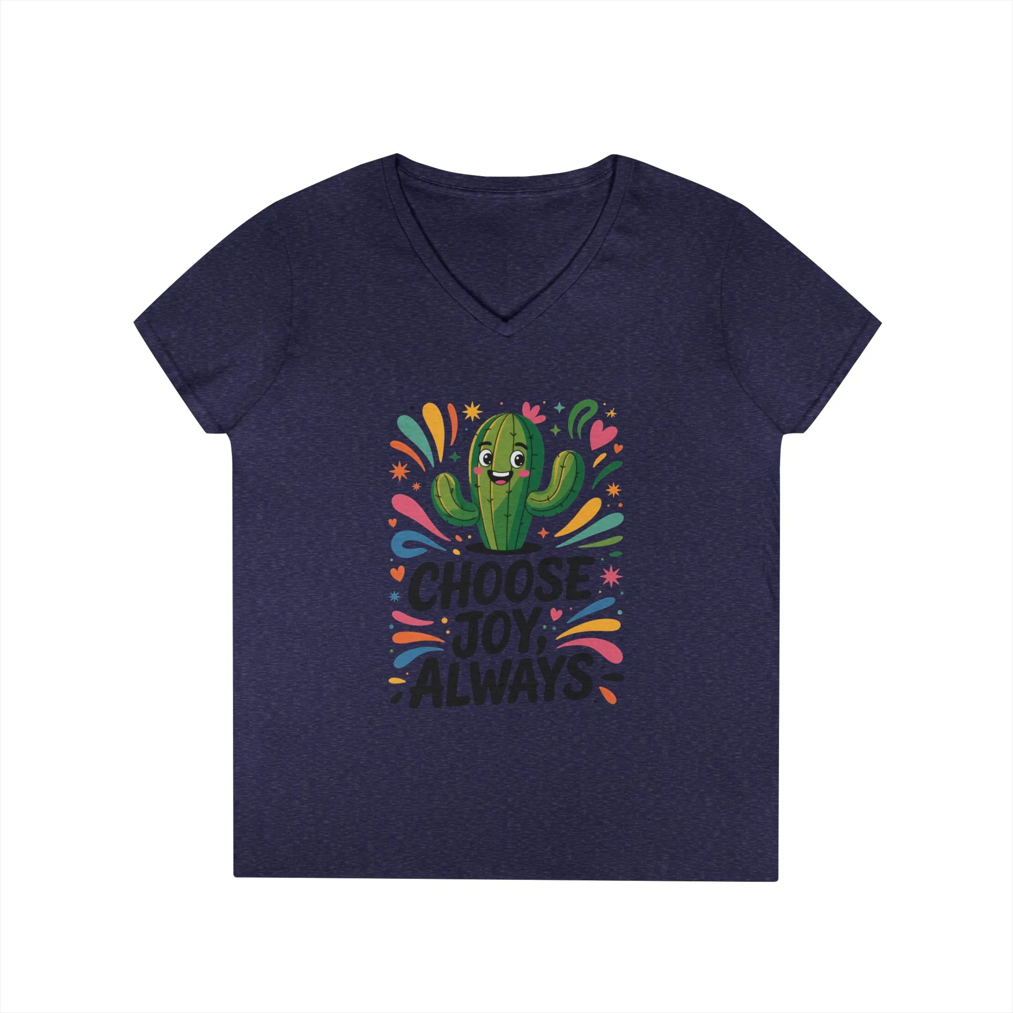 Choose Joy Cactus Ladies' V-Neck T-Shirt, Positive Vibe Shirt, Gift for Her, Summer Casual Tee, Inspirational Wear, Cute Graphic Top - Image 12