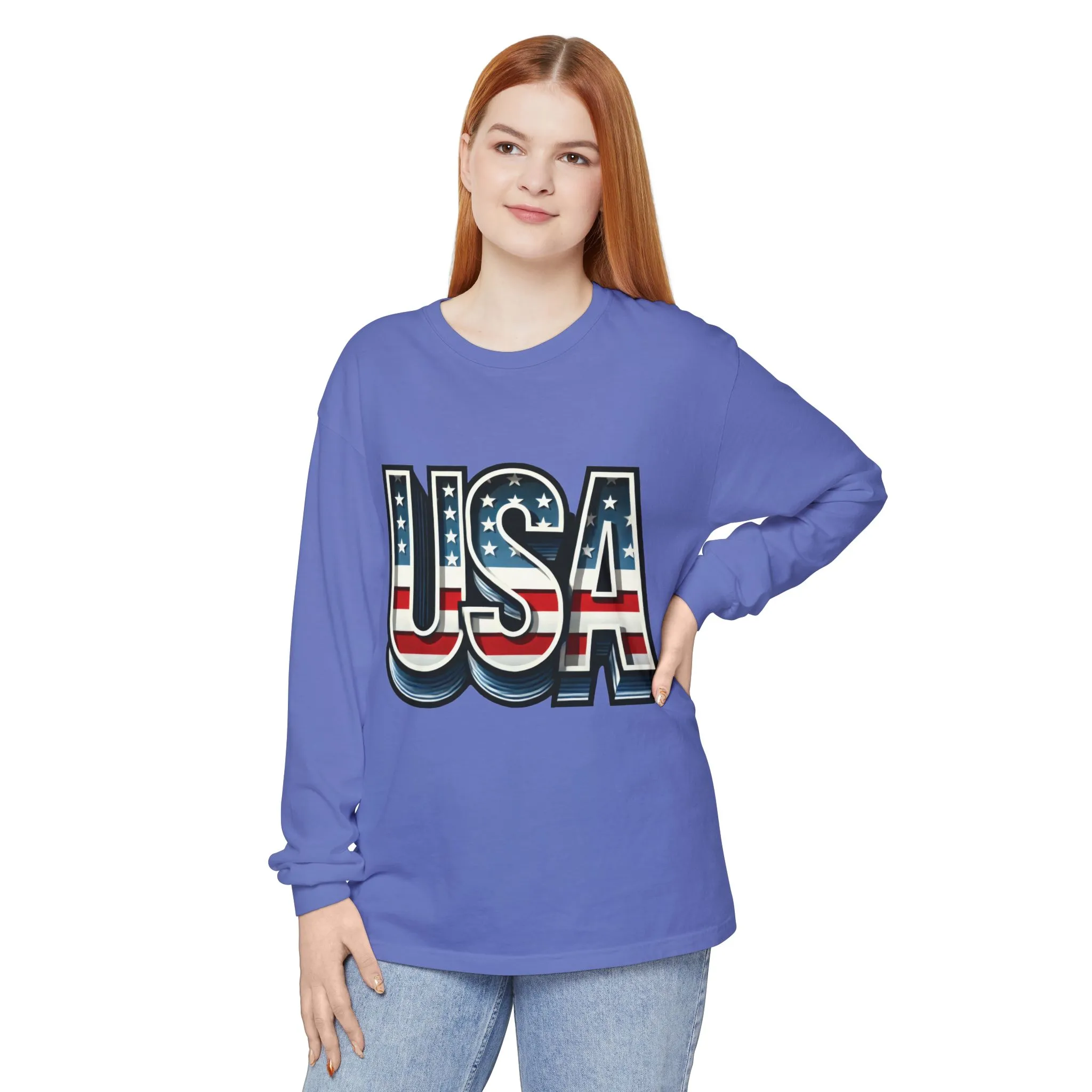 Patriotic Long Sleeve Unisex T-Shirt, USA Design, Unisex Tee for Independence Day, Memorial Day, Family Celebrations, Casual Wear - Image 9