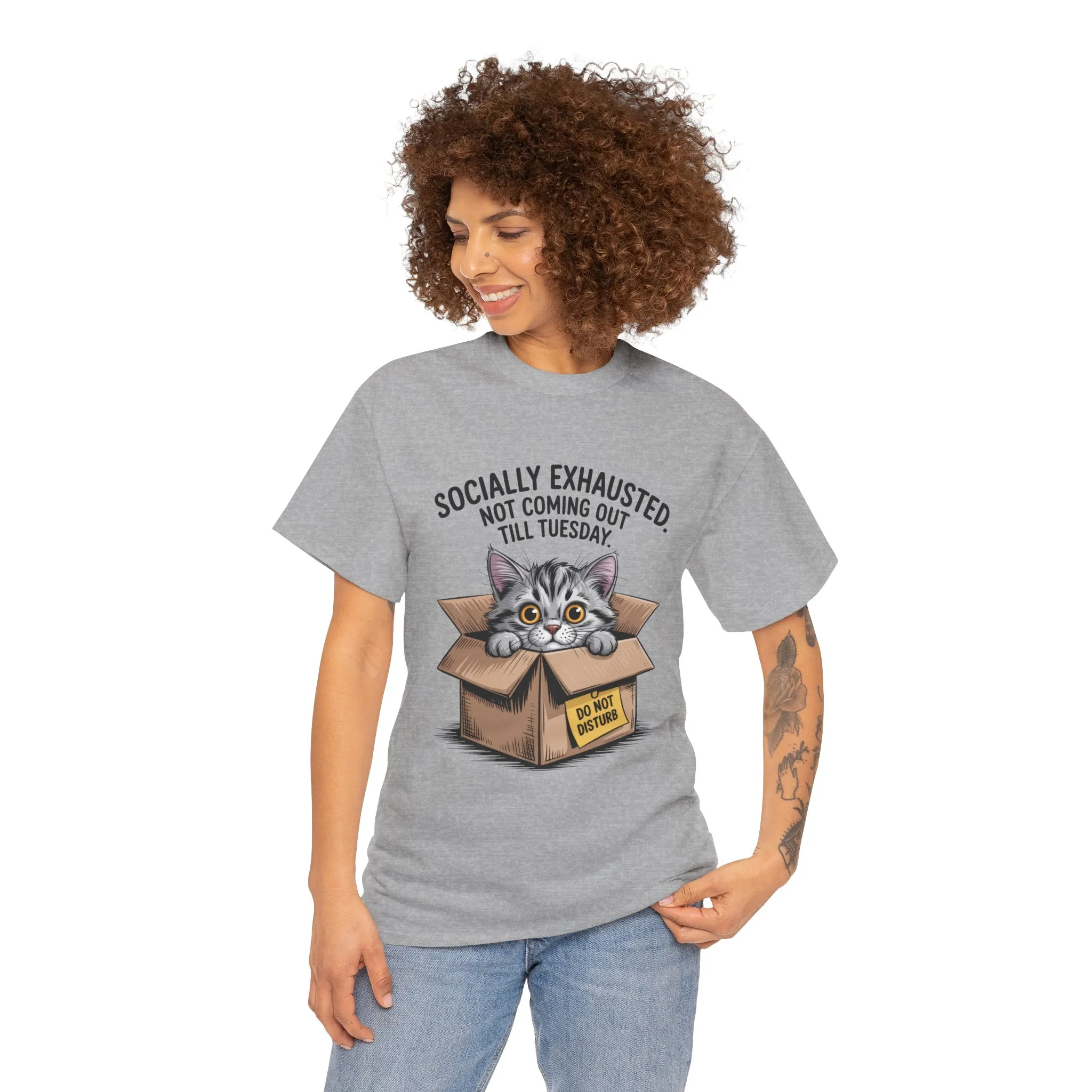 Socially Exhausted Cat Women's Tee, Funny Cat Shirt, Women's Graphic Tee, Gift for Introverts, Cute Animal T-Shirt, Weekend Wear - Image 7