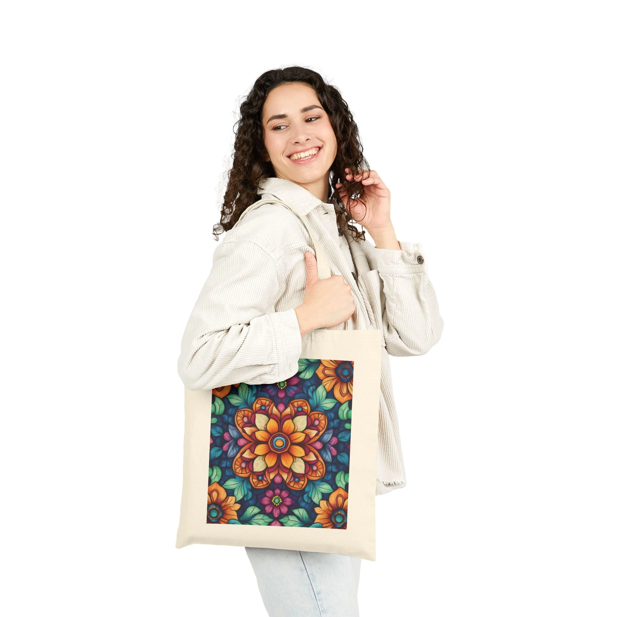 Vibrant Floral Cotton Canvas Tote Bag, Eco-Friendly Grocery Bag, Shopping Tote, Art Tote, Gift for Women - Image 3