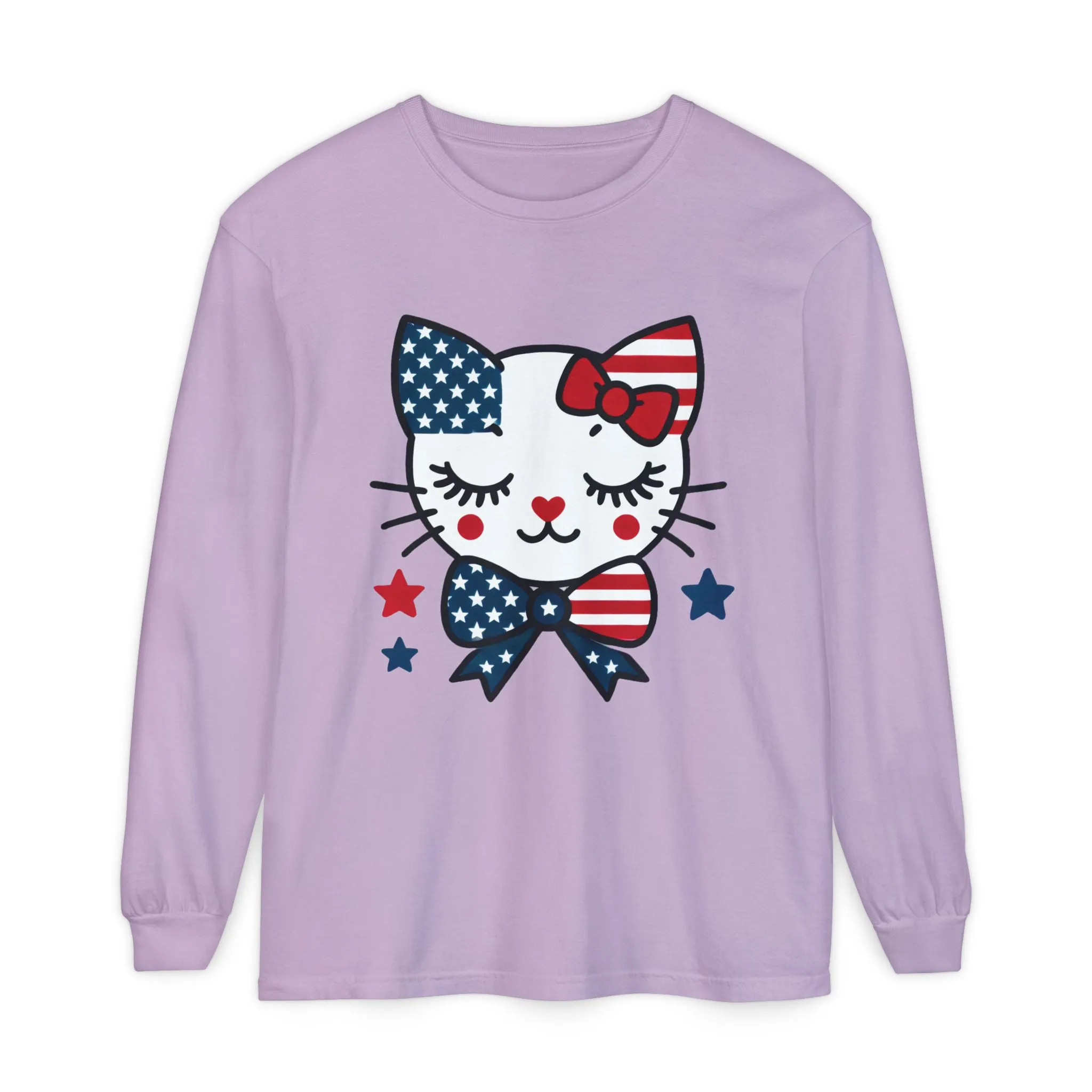 Patriotic Cat Long Sleeve T-Shirt, Womens Tee, Perfect for Fourth of July, Animal Lover Gift, Cozy Casual Wear, Holiday Apparel - Image 15