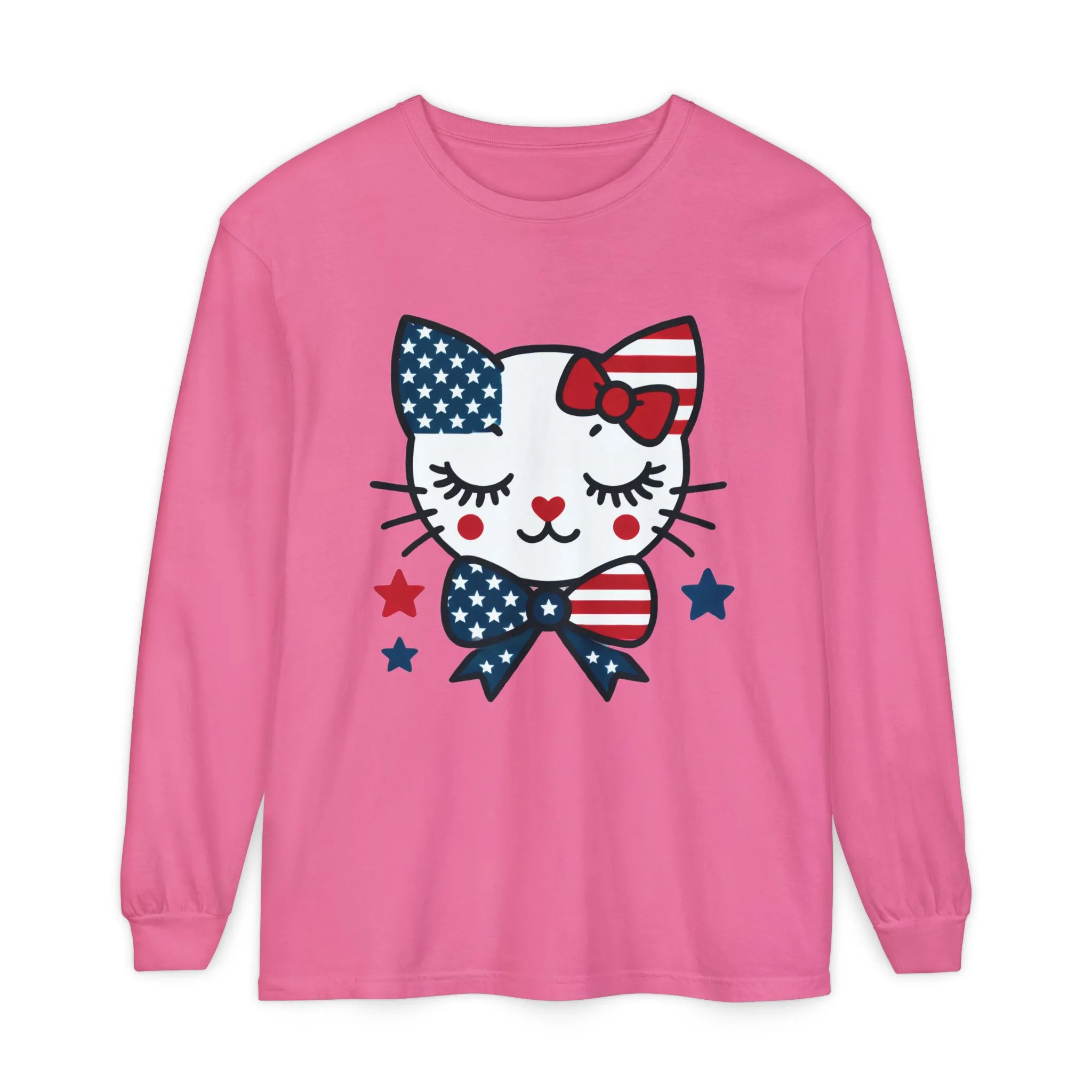 Patriotic Cat Long Sleeve T-Shirt, Womens Tee, Perfect for Fourth of July, Animal Lover Gift, Cozy Casual Wear, Holiday Apparel - Image 17
