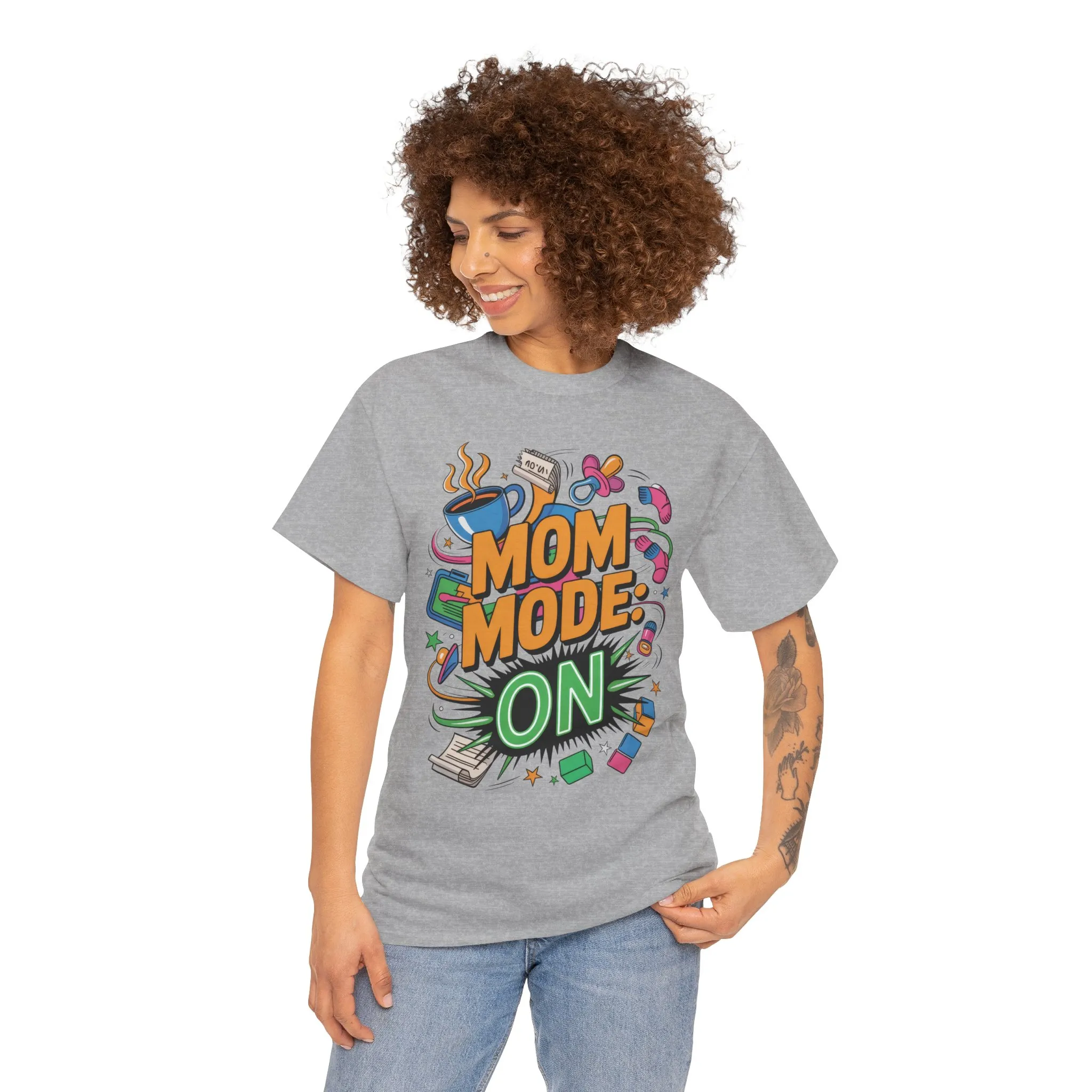 Mom Mode ON Cotton Tee, Funny Mom T-Shirt, Gift for Mothers, Parent Life Apparel, Mother's Day Humor T-Shirt, Cute Mama Life Graphic Tee - Image 4