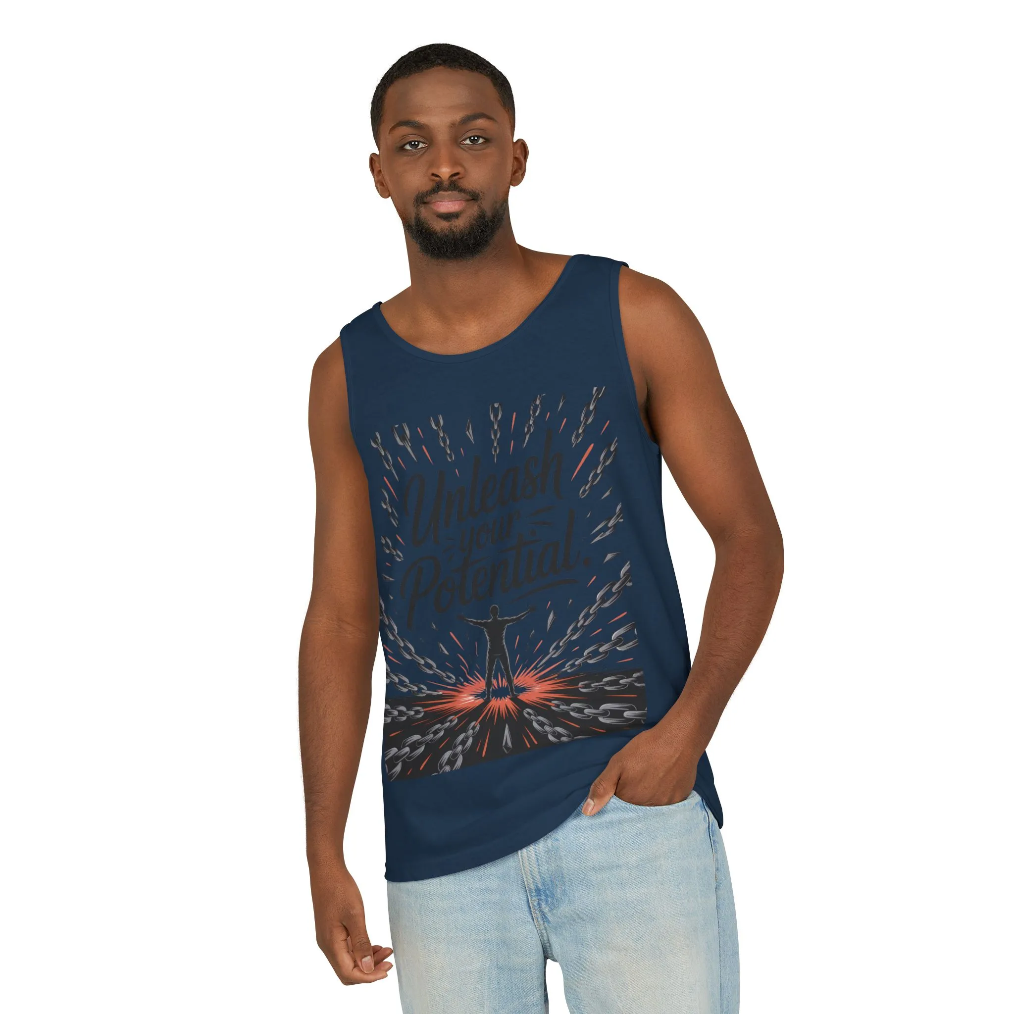 Men s Motivational Tank Top, Unleash Your Potential Graphic, Inspirational Gym Wear, Fitness Apparel, Summer Top, Gift for Him - Image 17