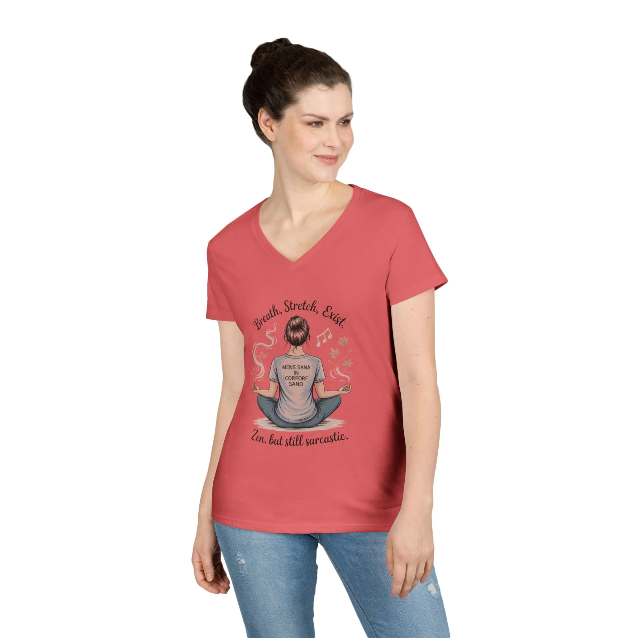 Zen but Still Sarcastic Ladies V-Neck T-Shirt, Perfect for Yoga, Casual Wear, Mindfulness, Gift Yoga Lovers, Funny Meditation Top - Image 18