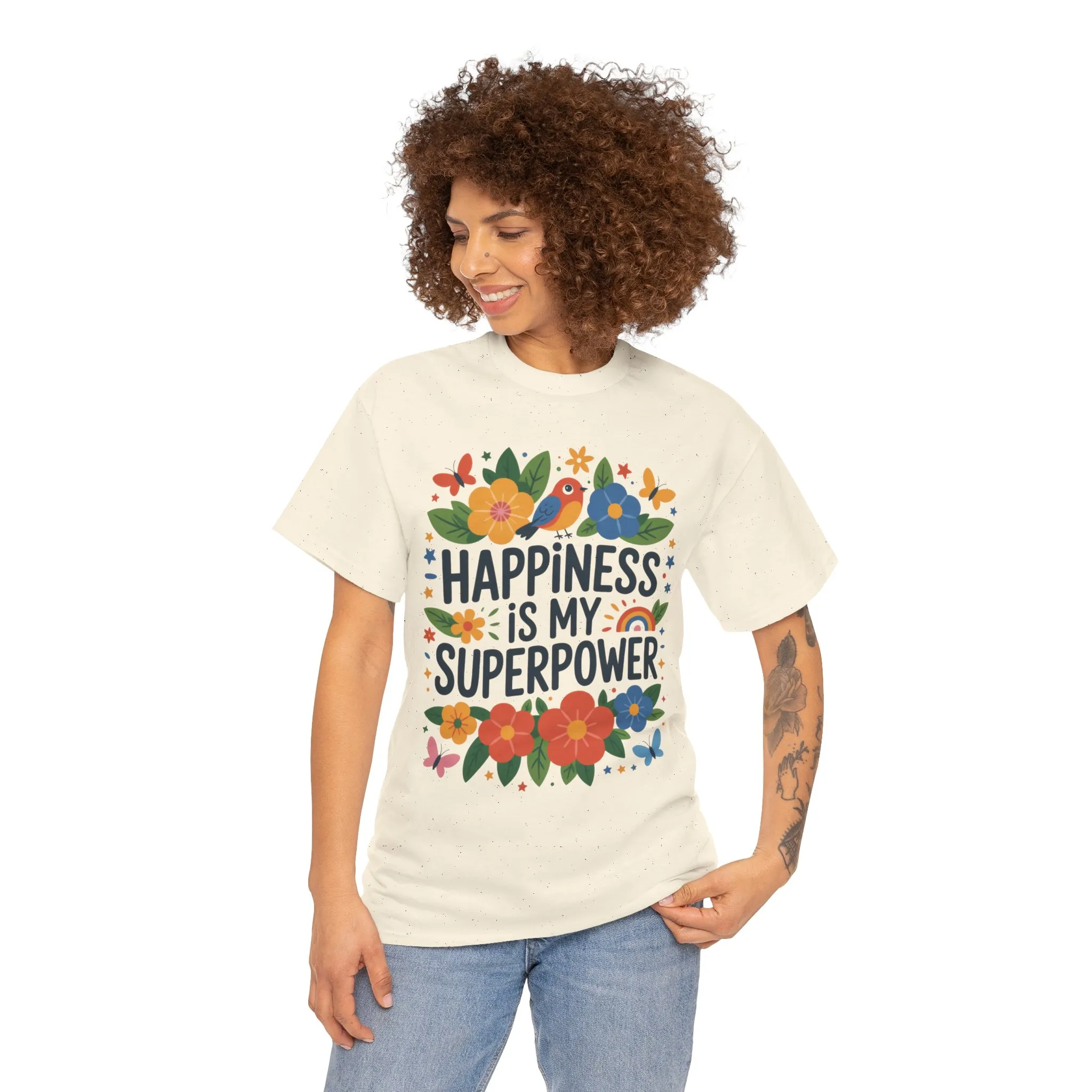 Happiness is My Superpower Tee - Colorful Floral Design, Mother's Day, Self-Expression, Positive Vibes Shirt, Joyful Statement Tee - Image 10