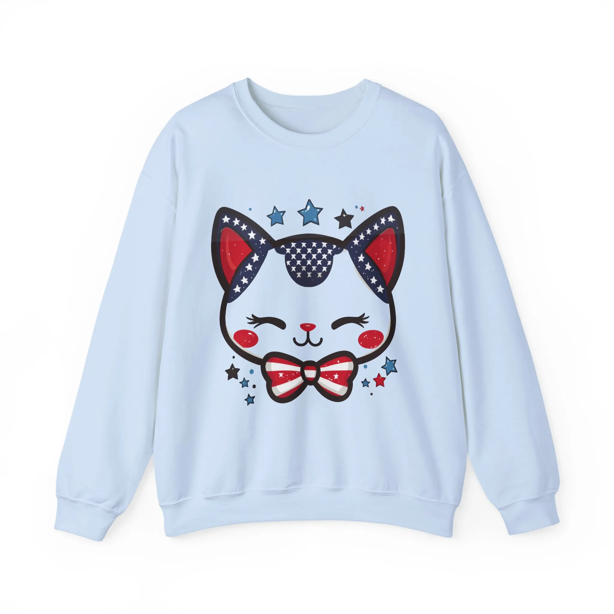 Cute Patriotic Cat Graphic Sweatshirt, Cozy Womens Crewneck, Cat Lover Gift, Fourth of July, Perfect for Holidays and Celebrations - Image 10