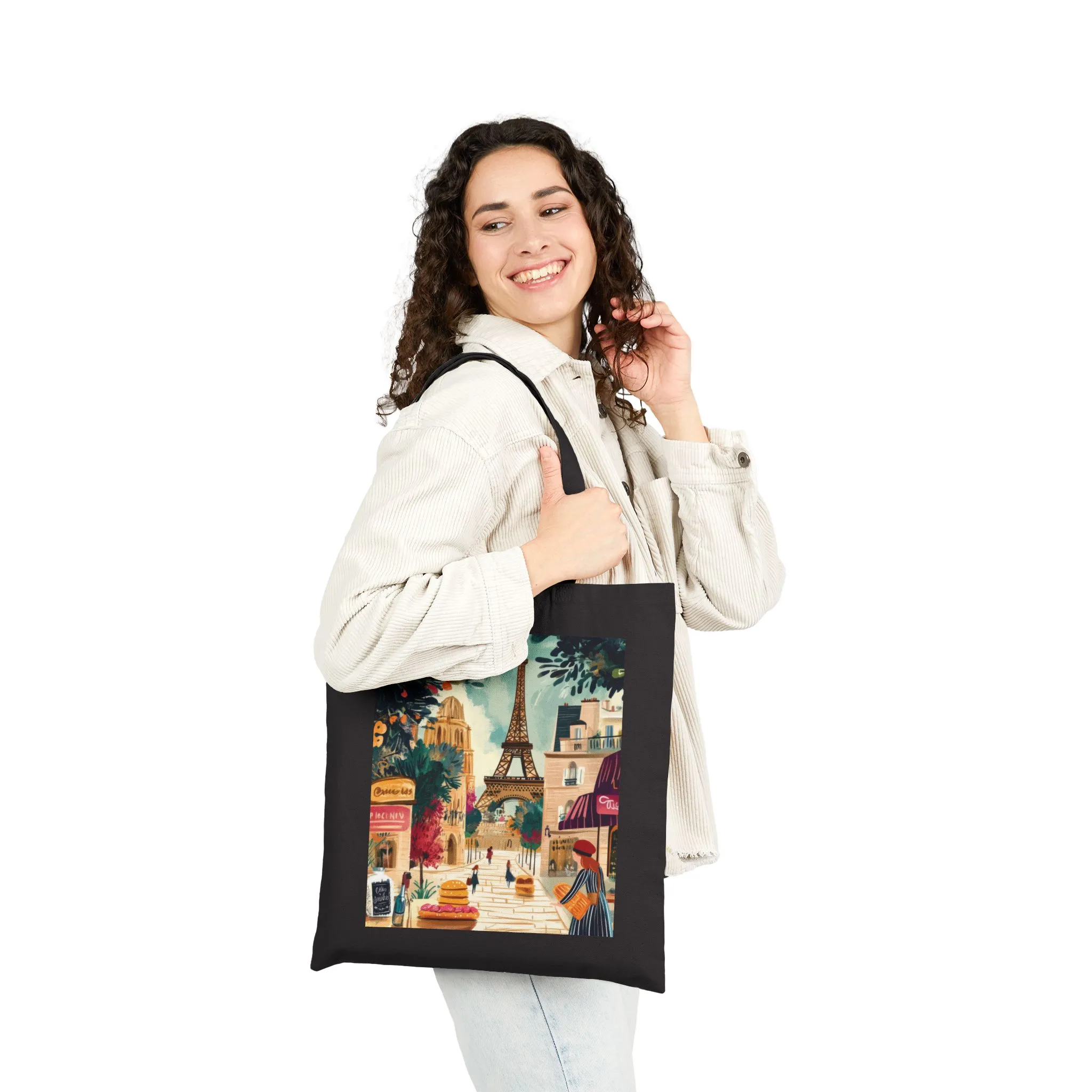 Parisian Scene Cotton Canvas Tote Bag, Eco-Friendly Shopping Tote, Travel Bag, Gift for Her, Fashionable Carryall - Image 8